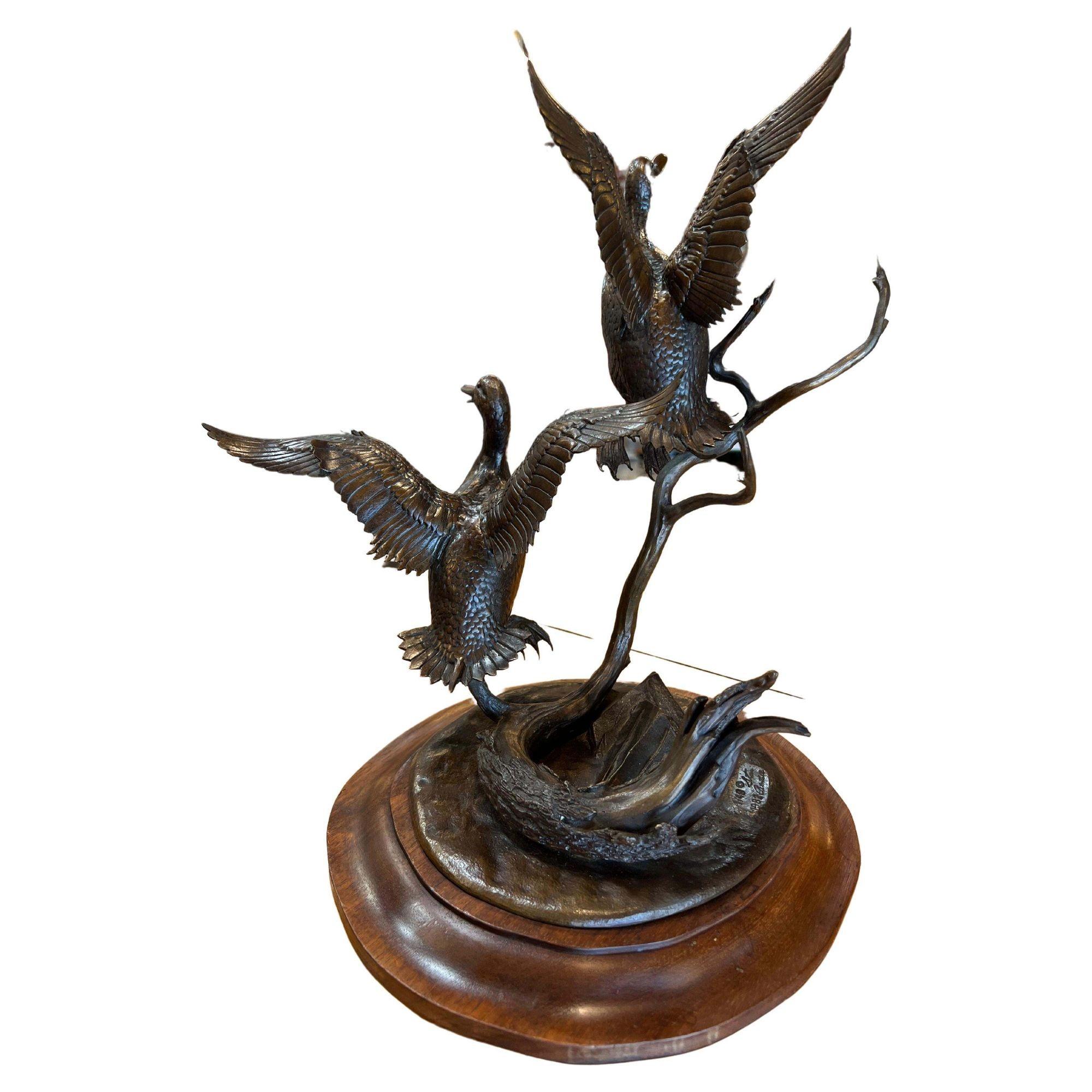 Late 20th Century Bronze Duck Statue by Western Artist James Regimbal, 1986, #1/48 For Sale