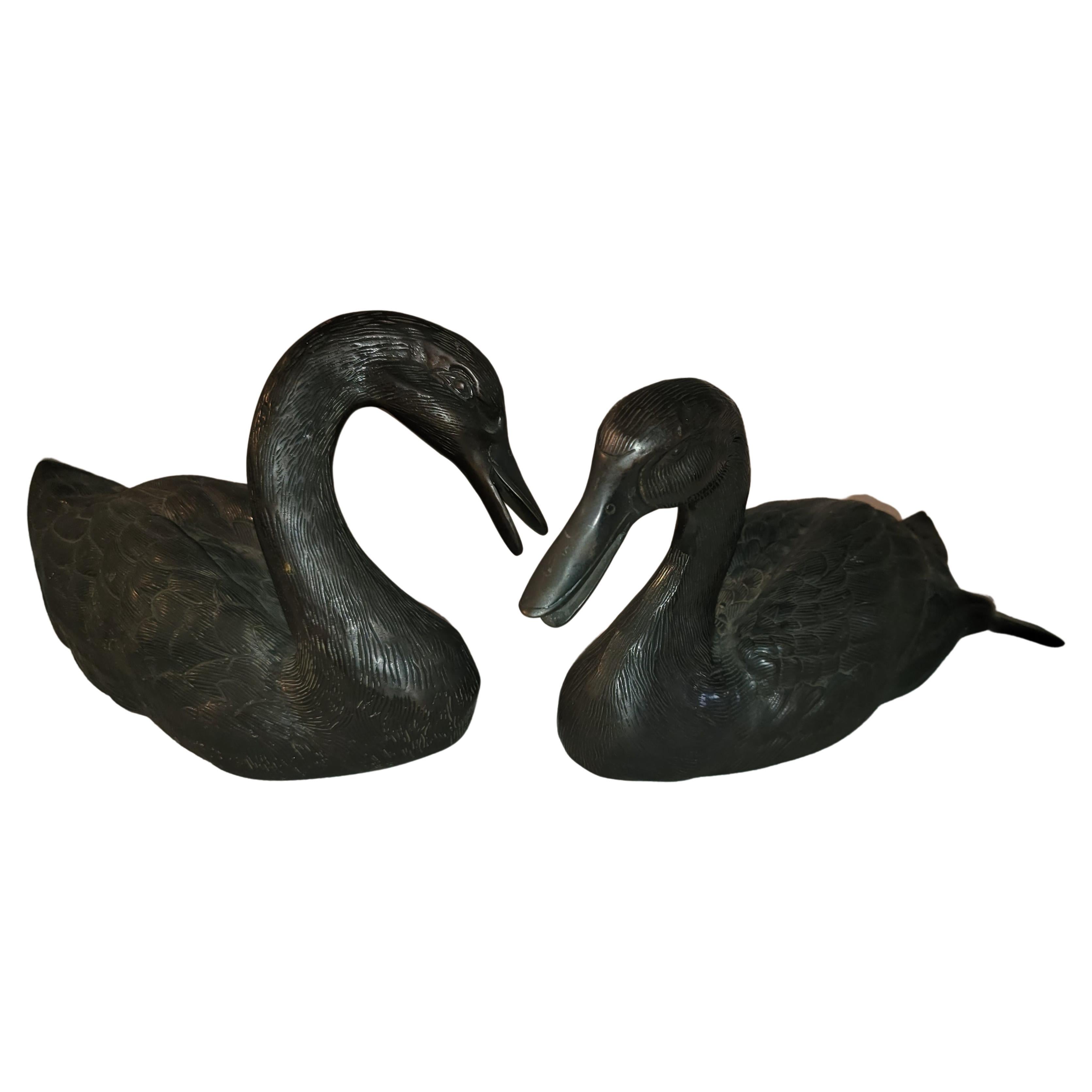 20th C bronze ducks - pair.