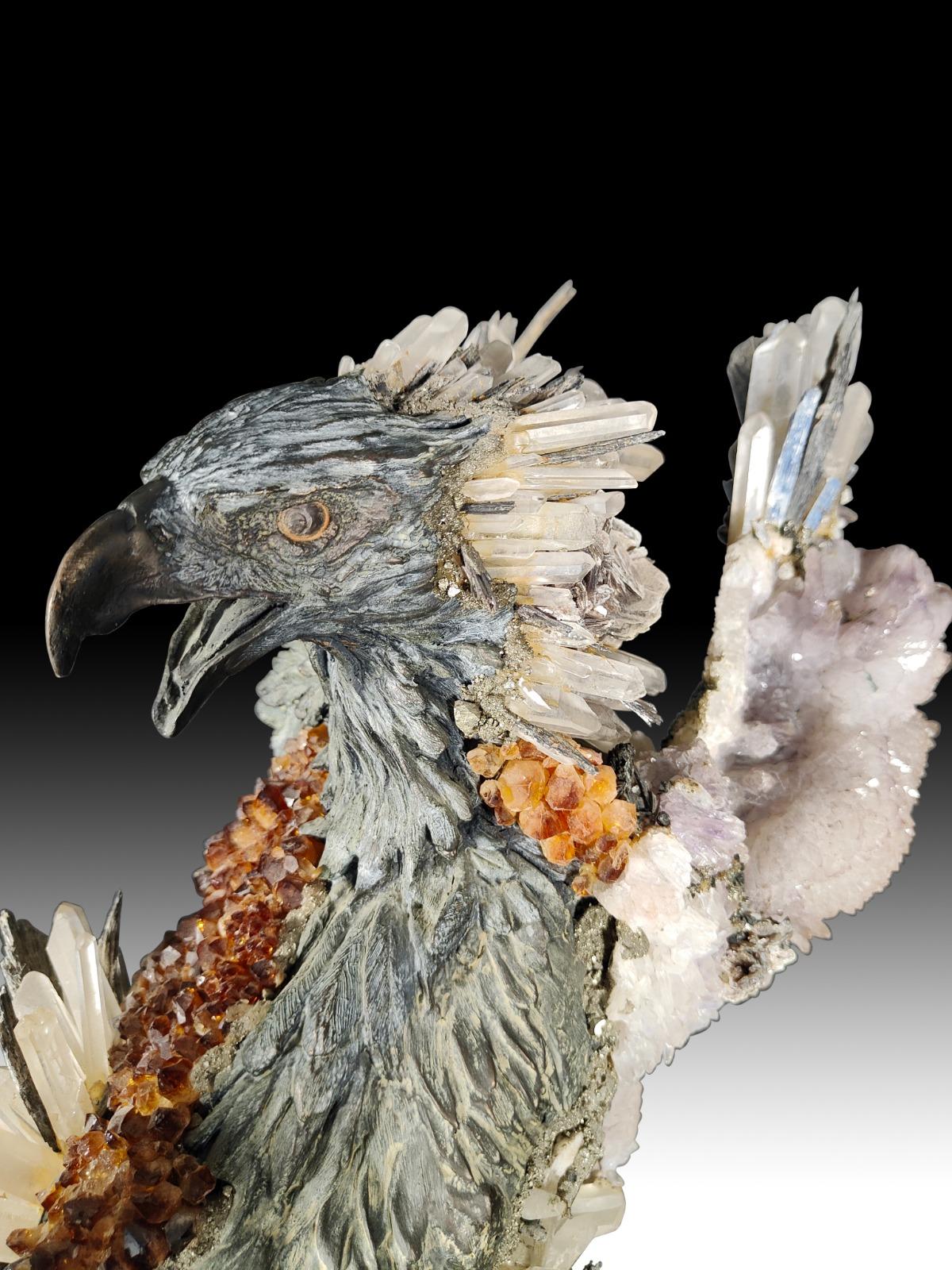 Spanish Bronze Eagle by Anthony Redmile with Minerals 20th Century For Sale
