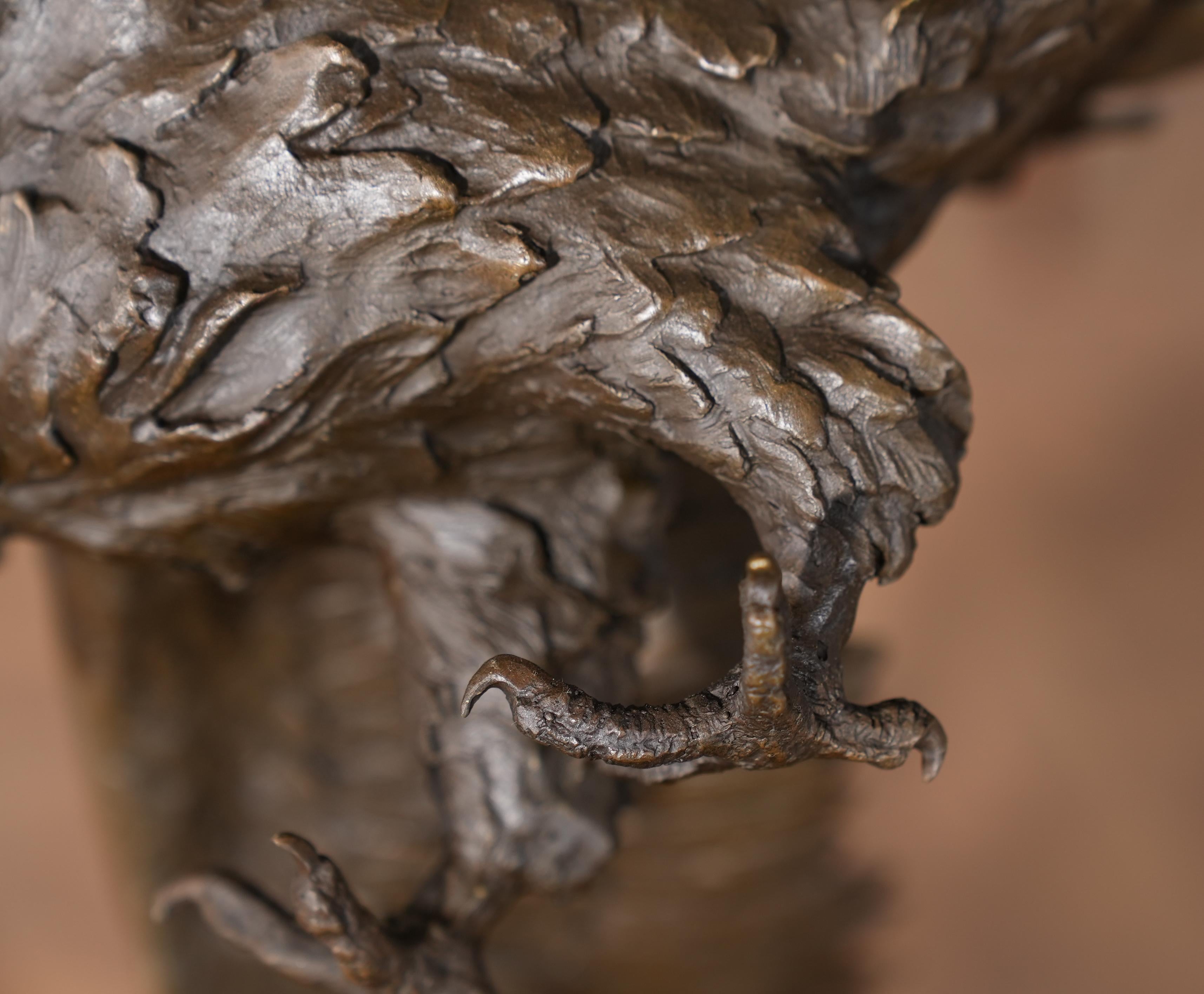 Hand-Crafted Bronze Eagle in Flight with Marble Base For Sale