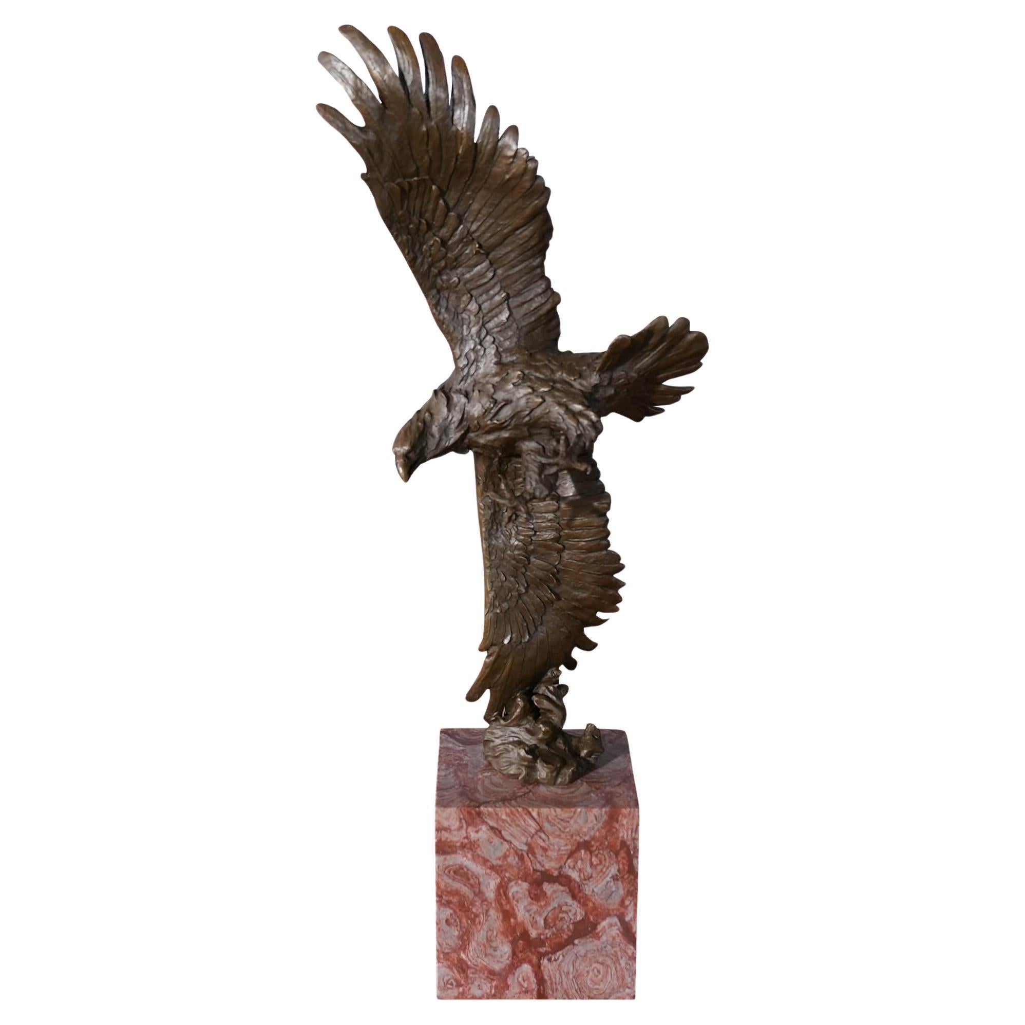 Bronze Eagle in Flight with Marble Base