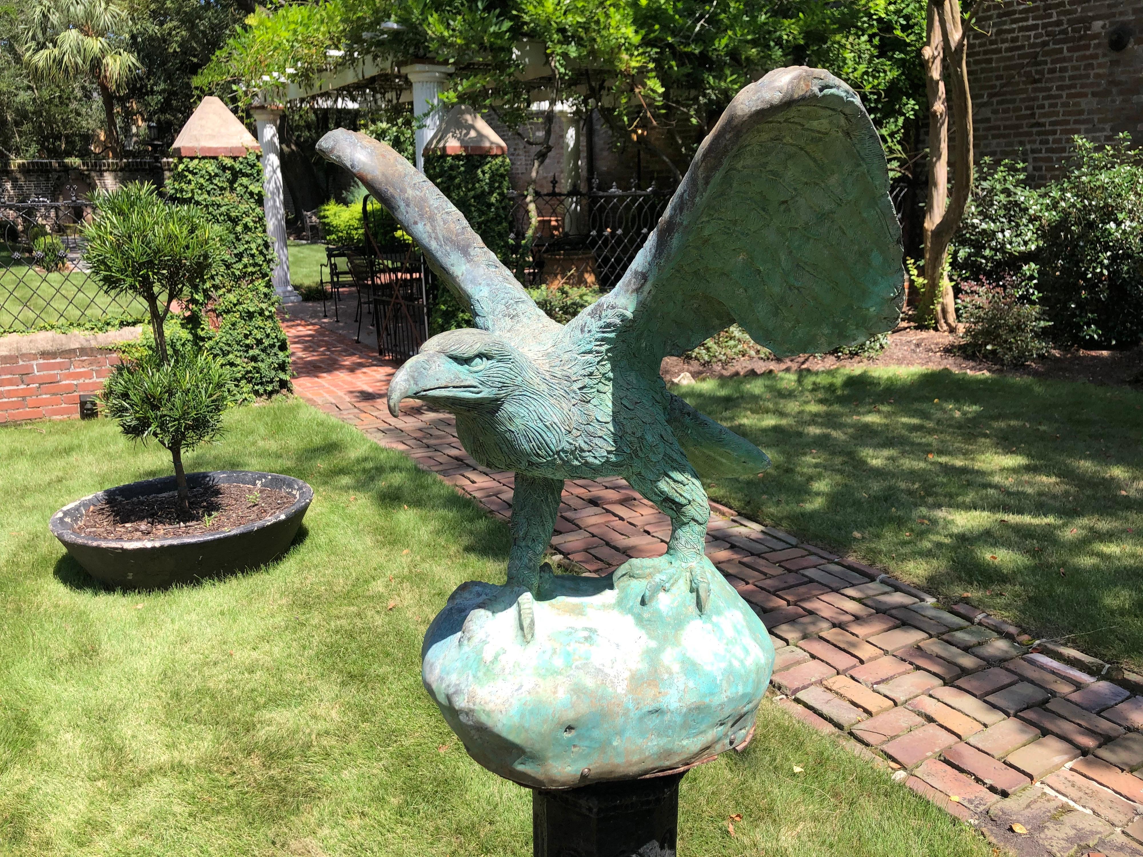 American Bronze Eagle on Iron Pedestal Attributed J.W. Fiske, Late 19th Century For Sale