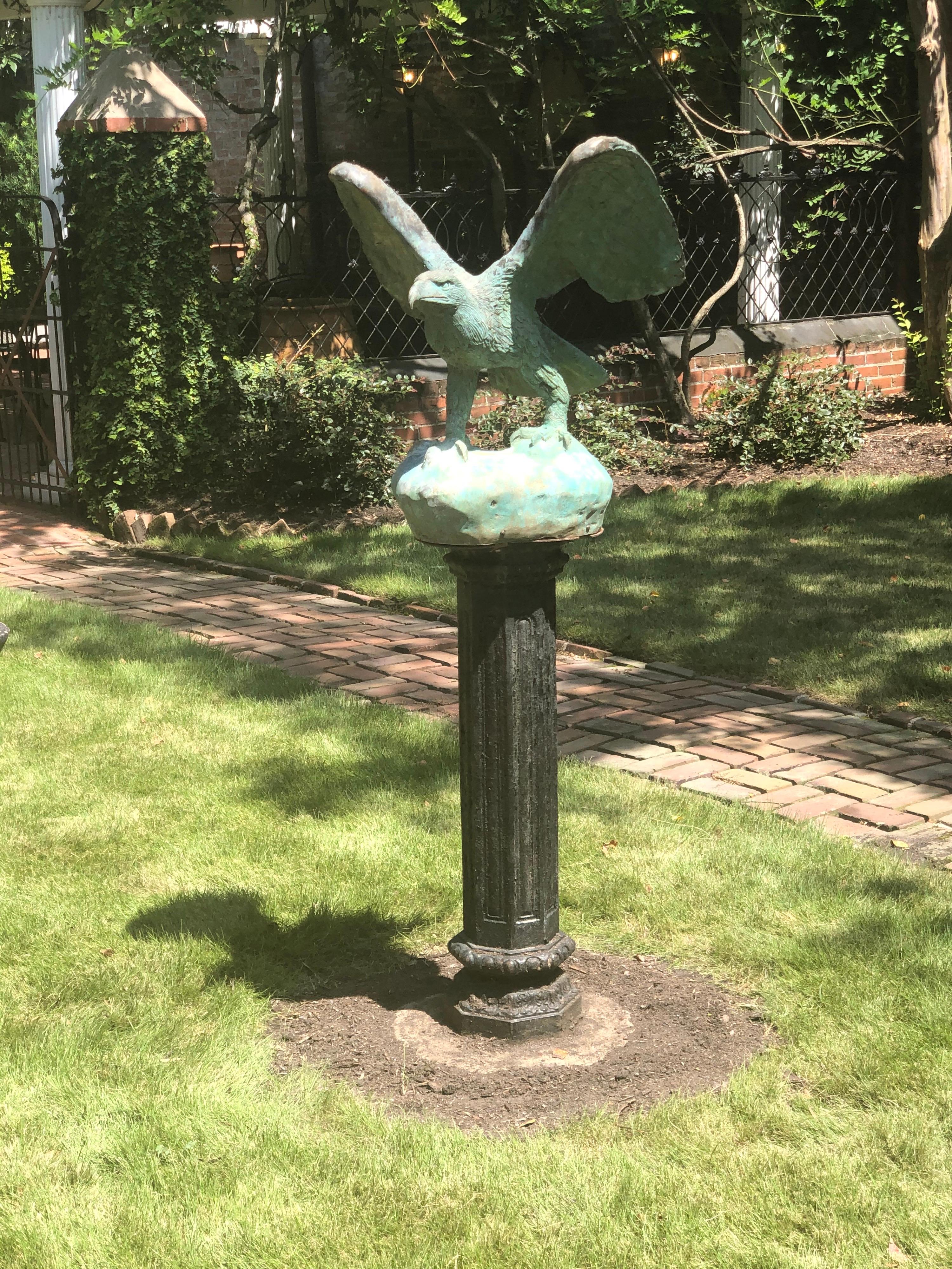 Bronze Eagle on Iron Pedestal Attributed J.W. Fiske, Late 19th Century In Good Condition For Sale In Charleston, SC
