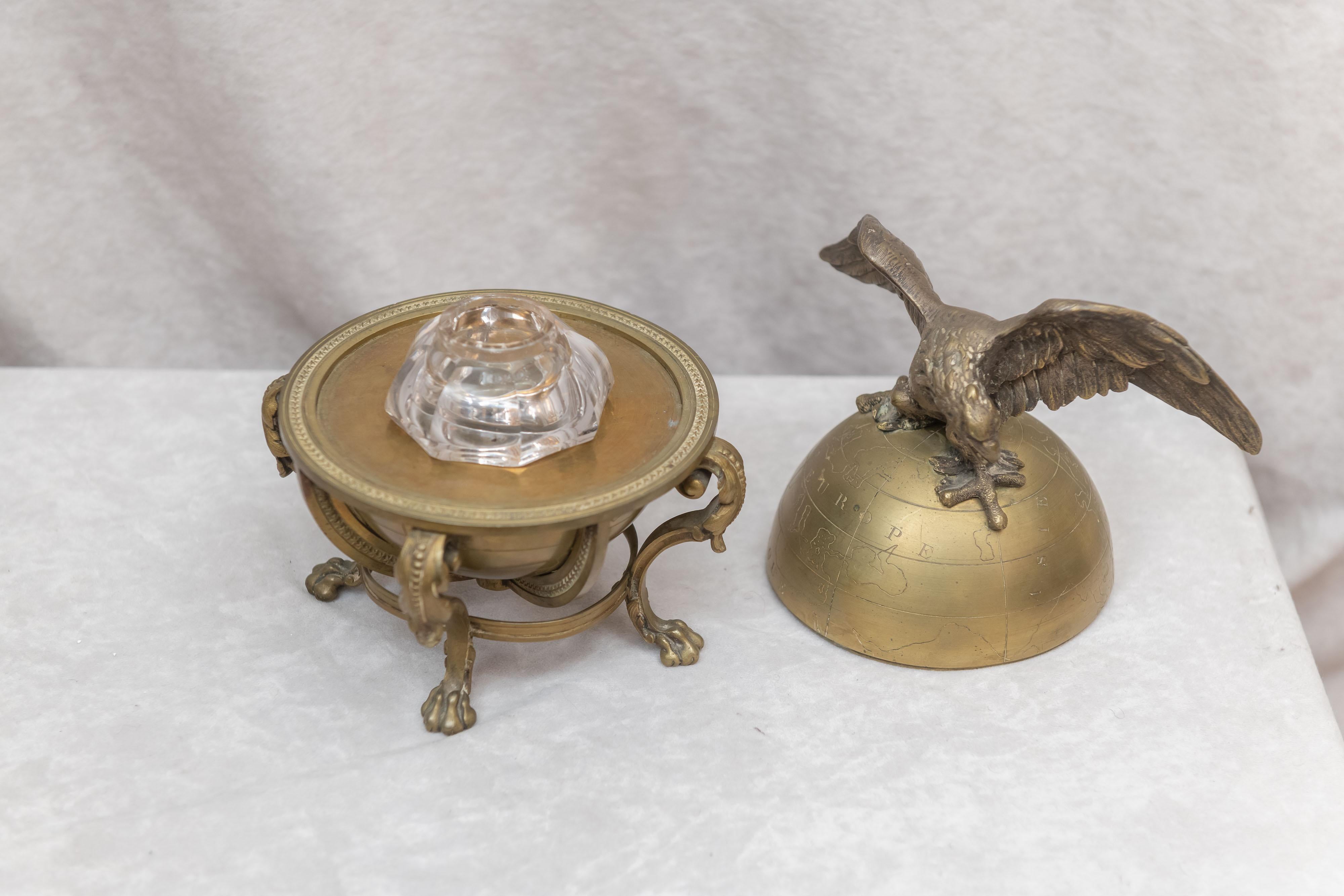 Late Victorian Bronze Eagle on Top of a Globe, Inkwell, French, circa 1900