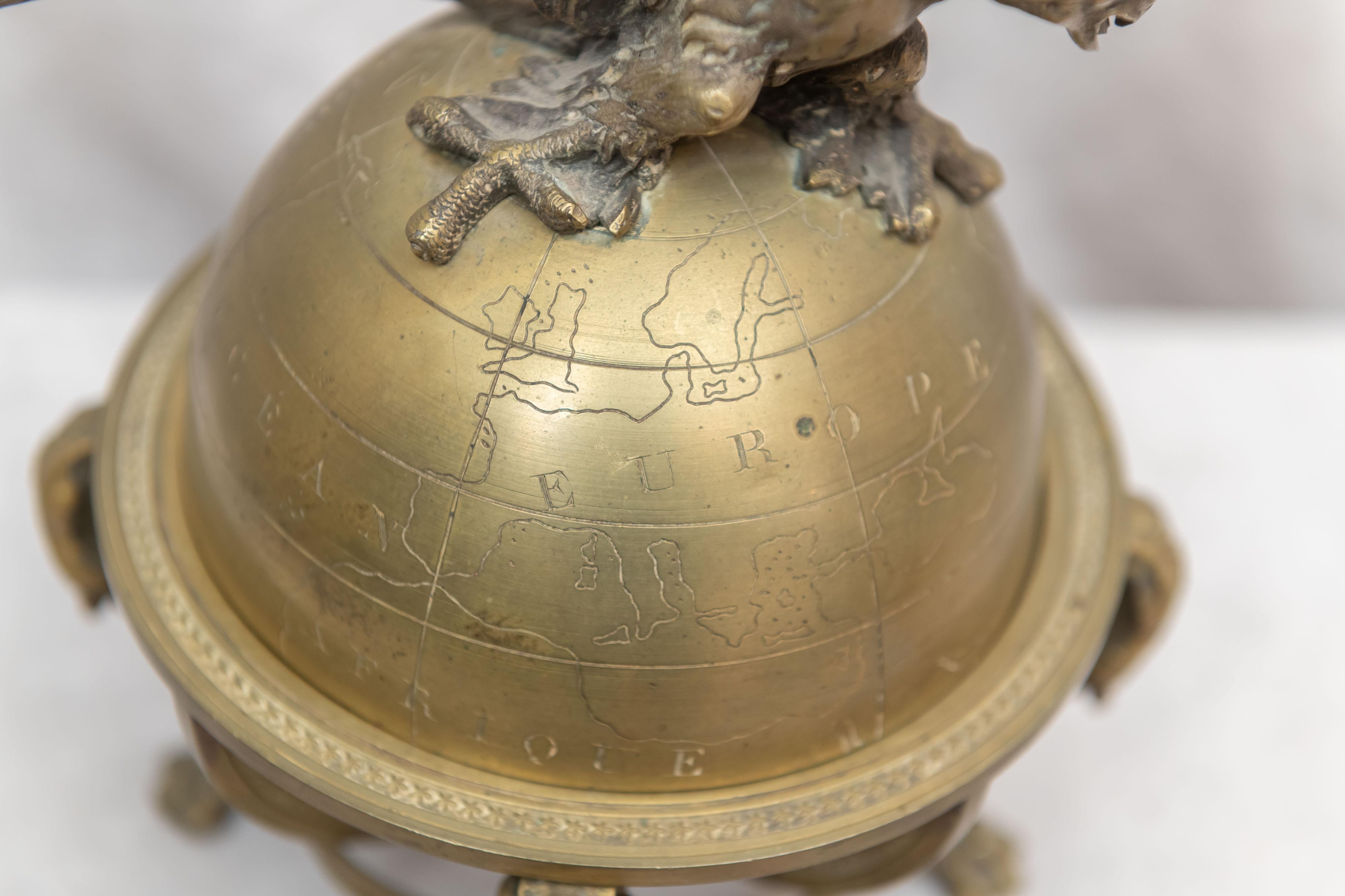 Bronze Eagle on Top of a Globe, Inkwell, French, circa 1900 In Good Condition In Petaluma, CA