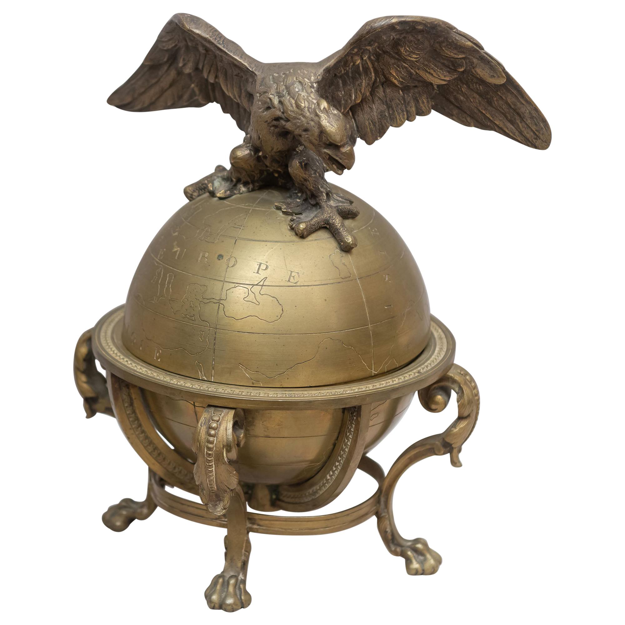 Bronze Eagle on Top of a Globe, Inkwell, French, circa 1900