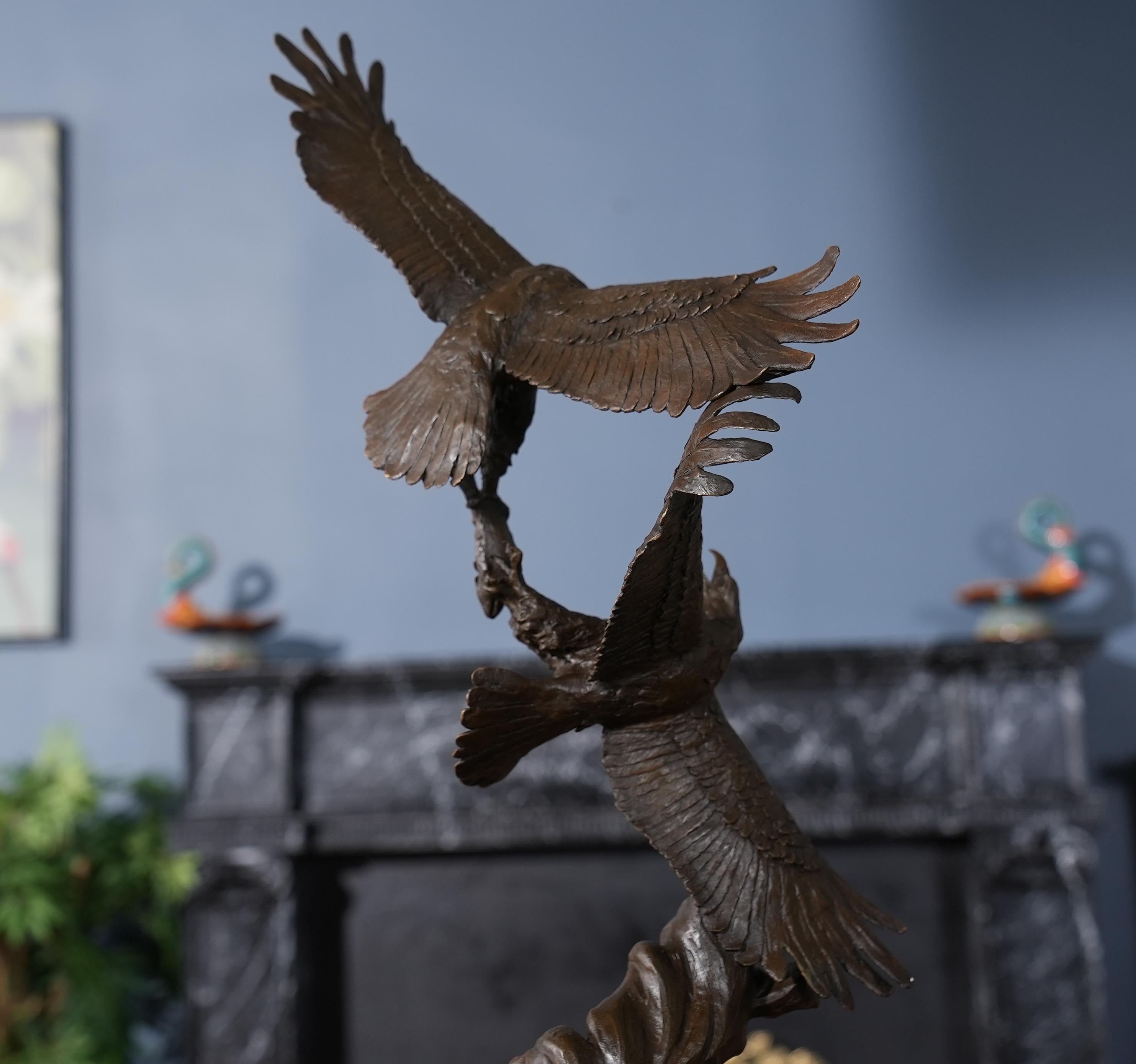 Bronze Eagles in Flight with Marble Base For Sale 4