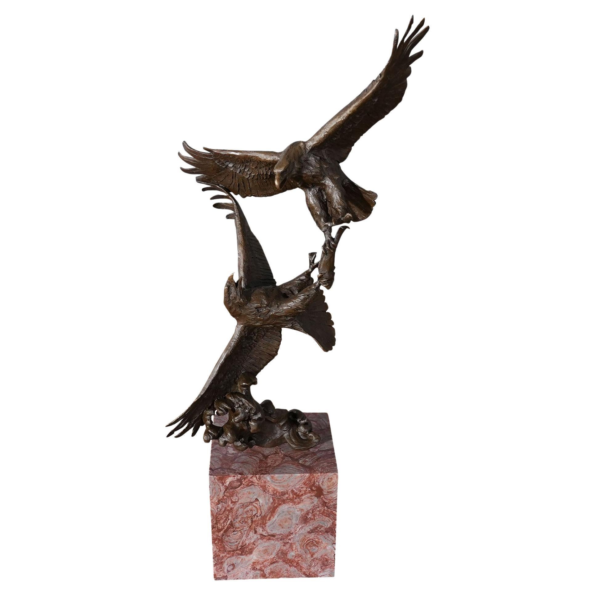 Bronze Eagles in Flight with Marble Base For Sale