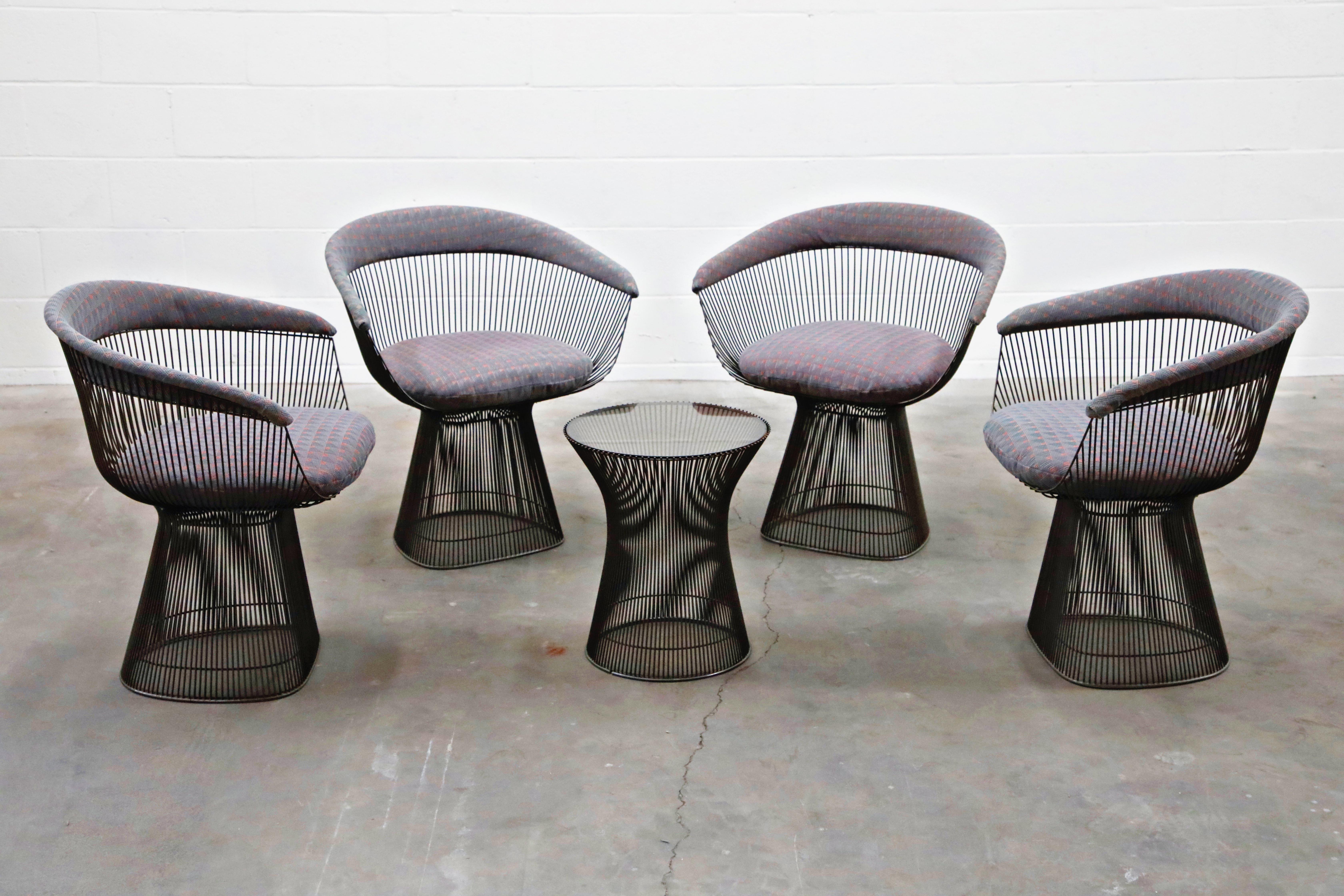 Bronze Early Production Warren Platner for Knoll International Armchairs, Signed In Good Condition In Los Angeles, CA