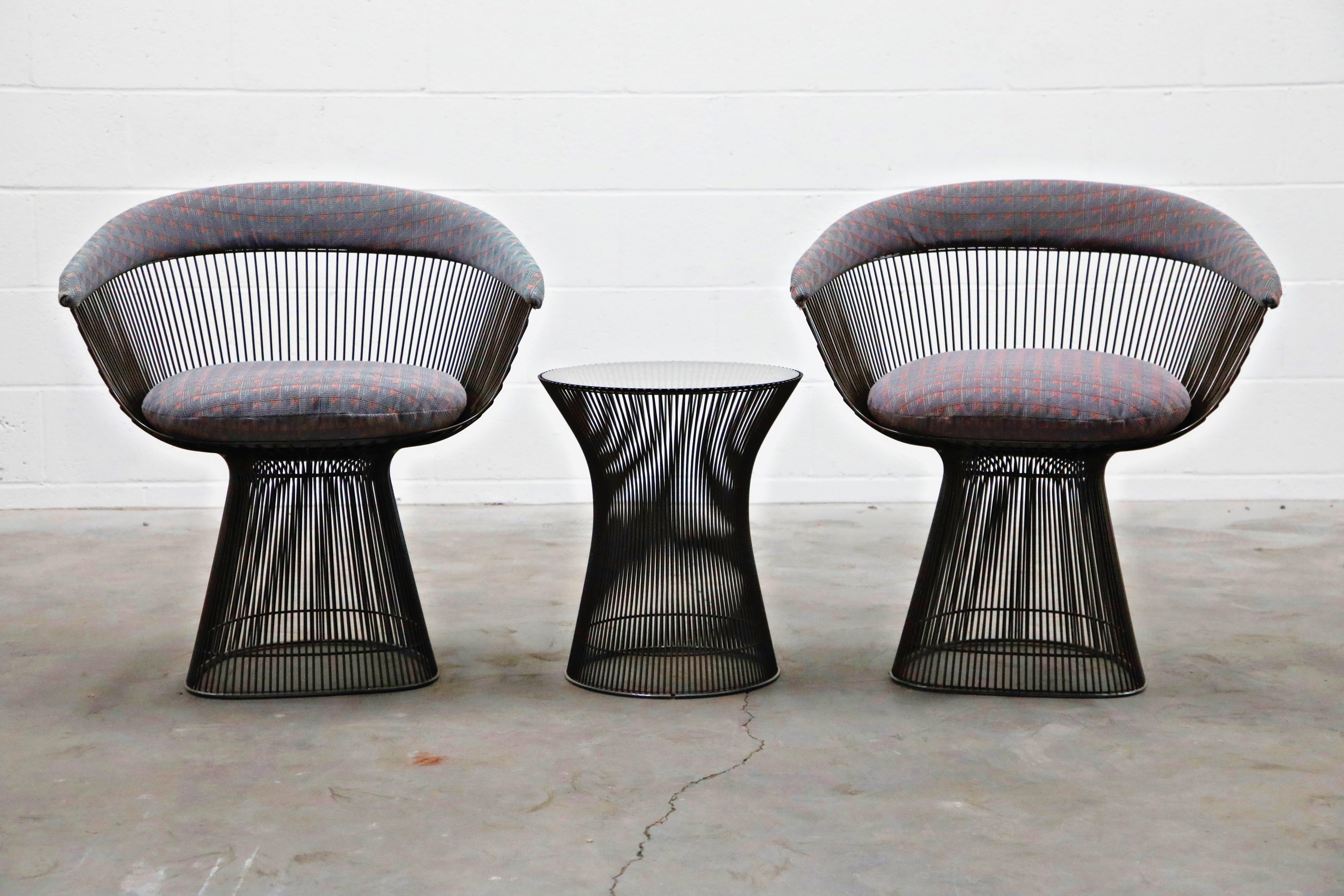 Mid-20th Century Bronze Early Production Warren Platner for Knoll International Armchairs, Signed