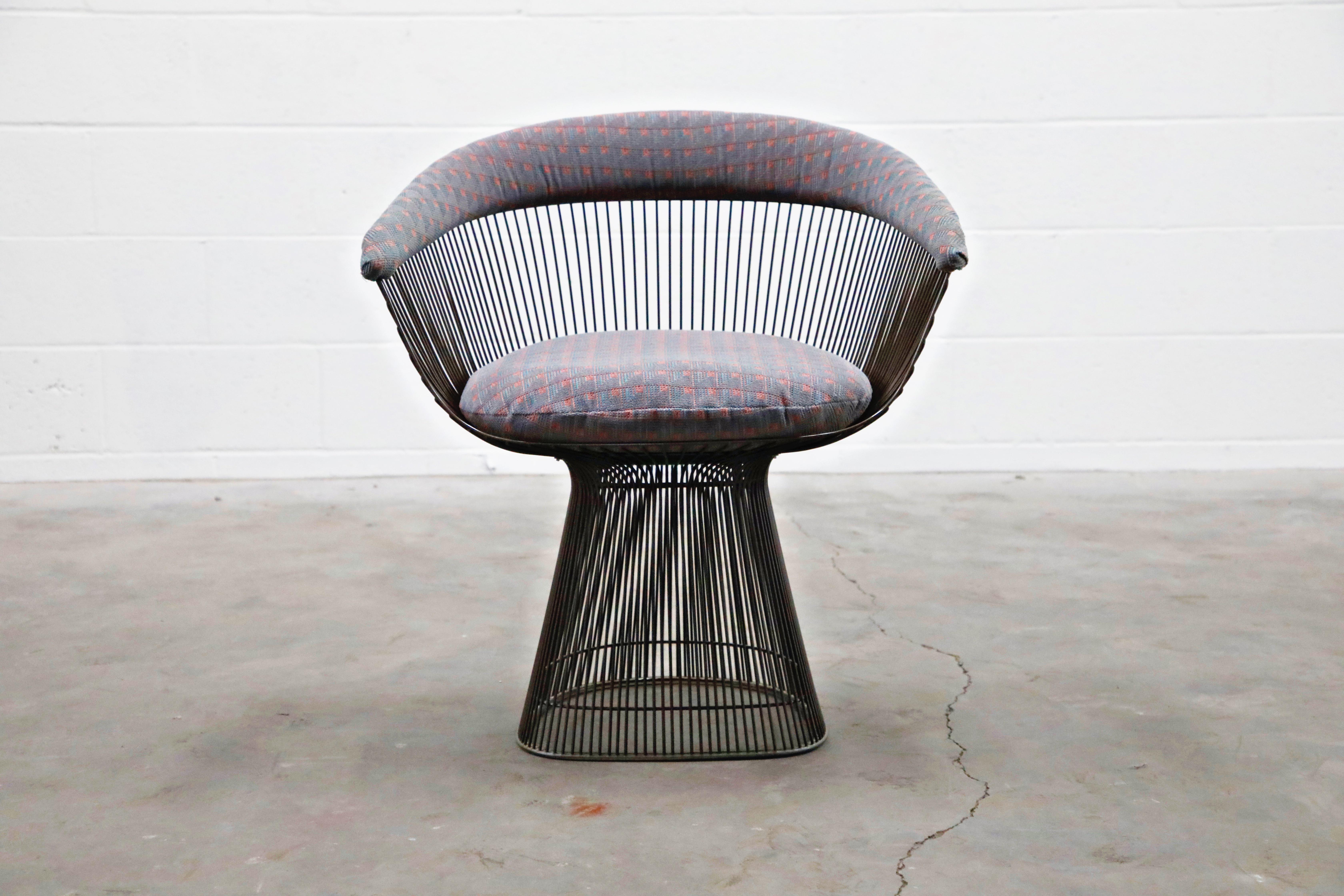 Bronze Early Production Warren Platner for Knoll International Armchairs, Signed 3