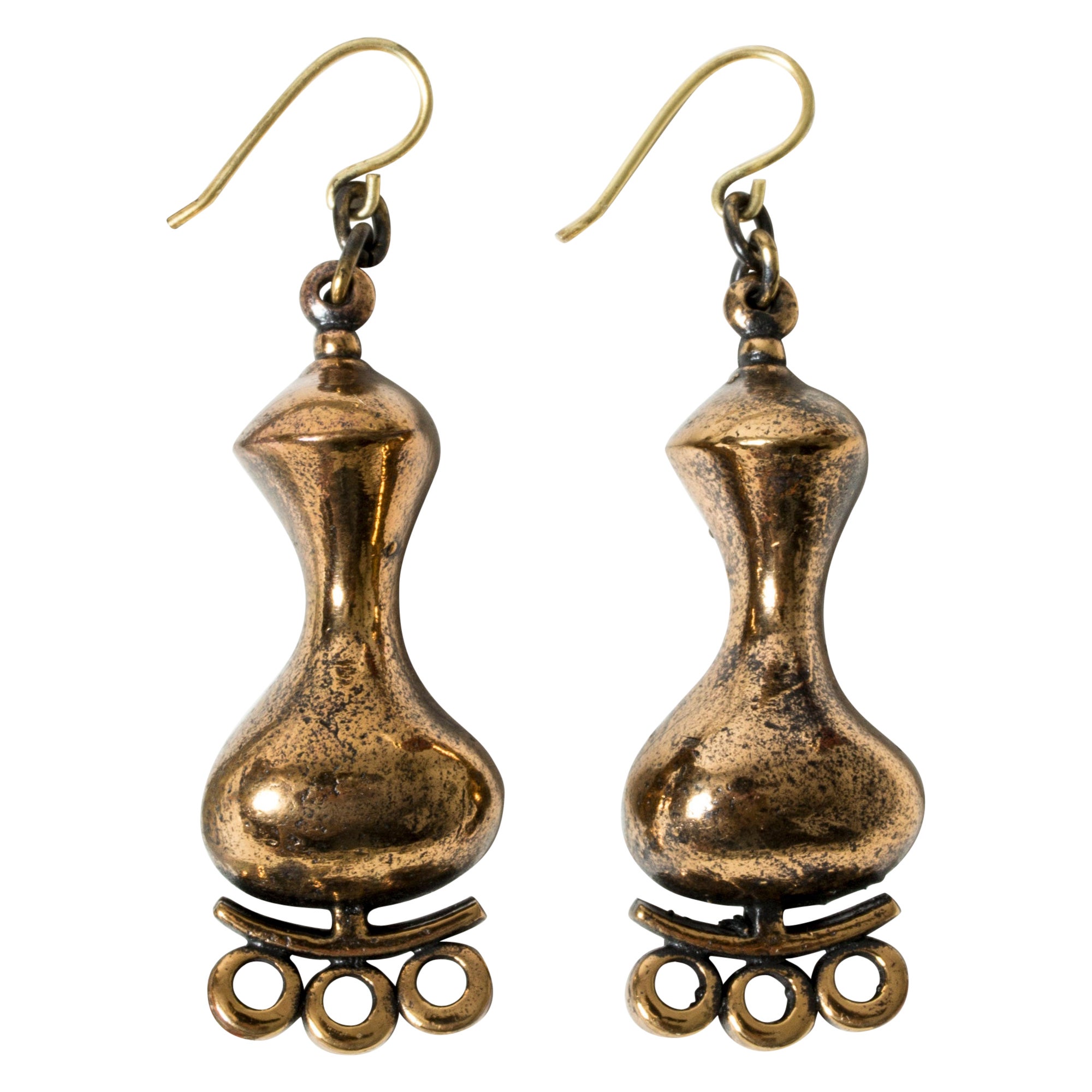 Boucles d'oreilles en bronze par Jorma Laine, Turun Hopea, Finlande, 1970