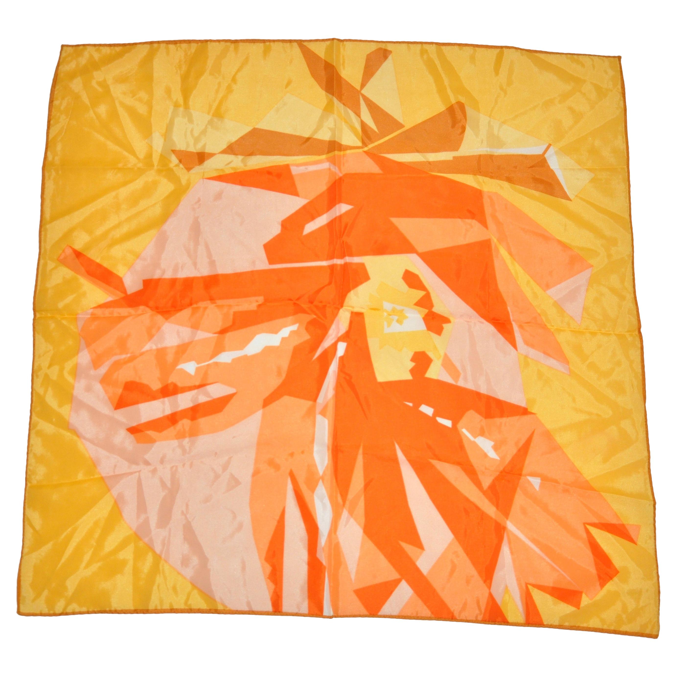 Bronze Edges with Multi Tangerines, Bronze & Yellow Silk Scarf. For Sale