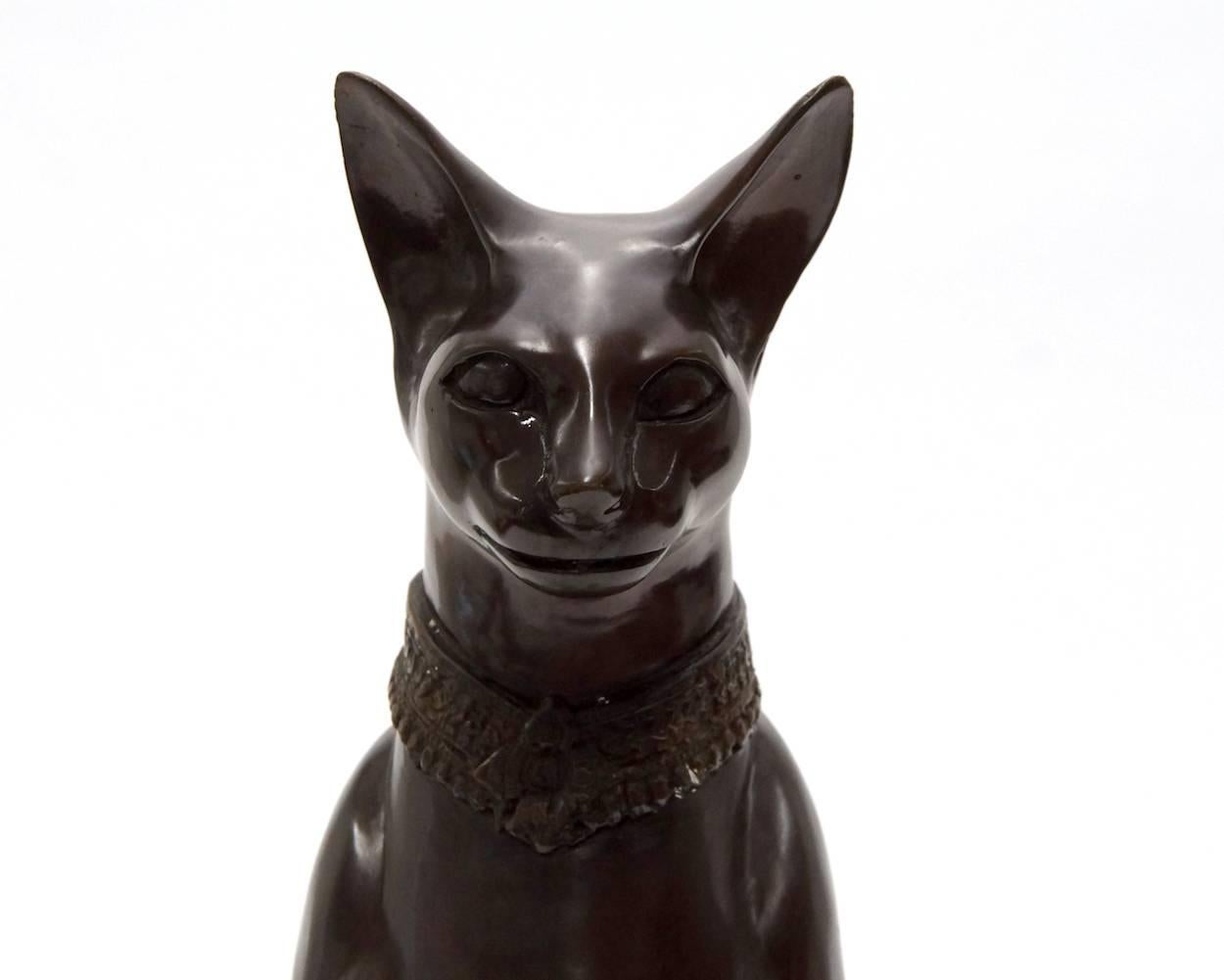 Bronze Egyptian Cat Sculpture Signed A. Tiot In Good Condition For Sale In 's Heer Arendskerke, NL