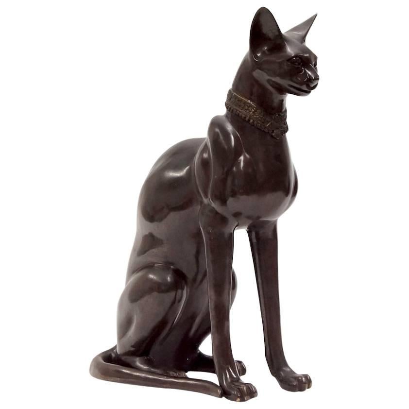 Bronze Egyptian Cat Sculpture Signed A. Tiot For Sale