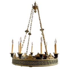 Bronze Eight Light Chandelier With Greek Key Motif