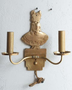 Bronze Electric Candelabra Wall Sconce with Girl in Bonnet, Pair