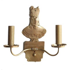Bronze Electric Candelabra Wall Sconce with Girl in Bonnet, Pair