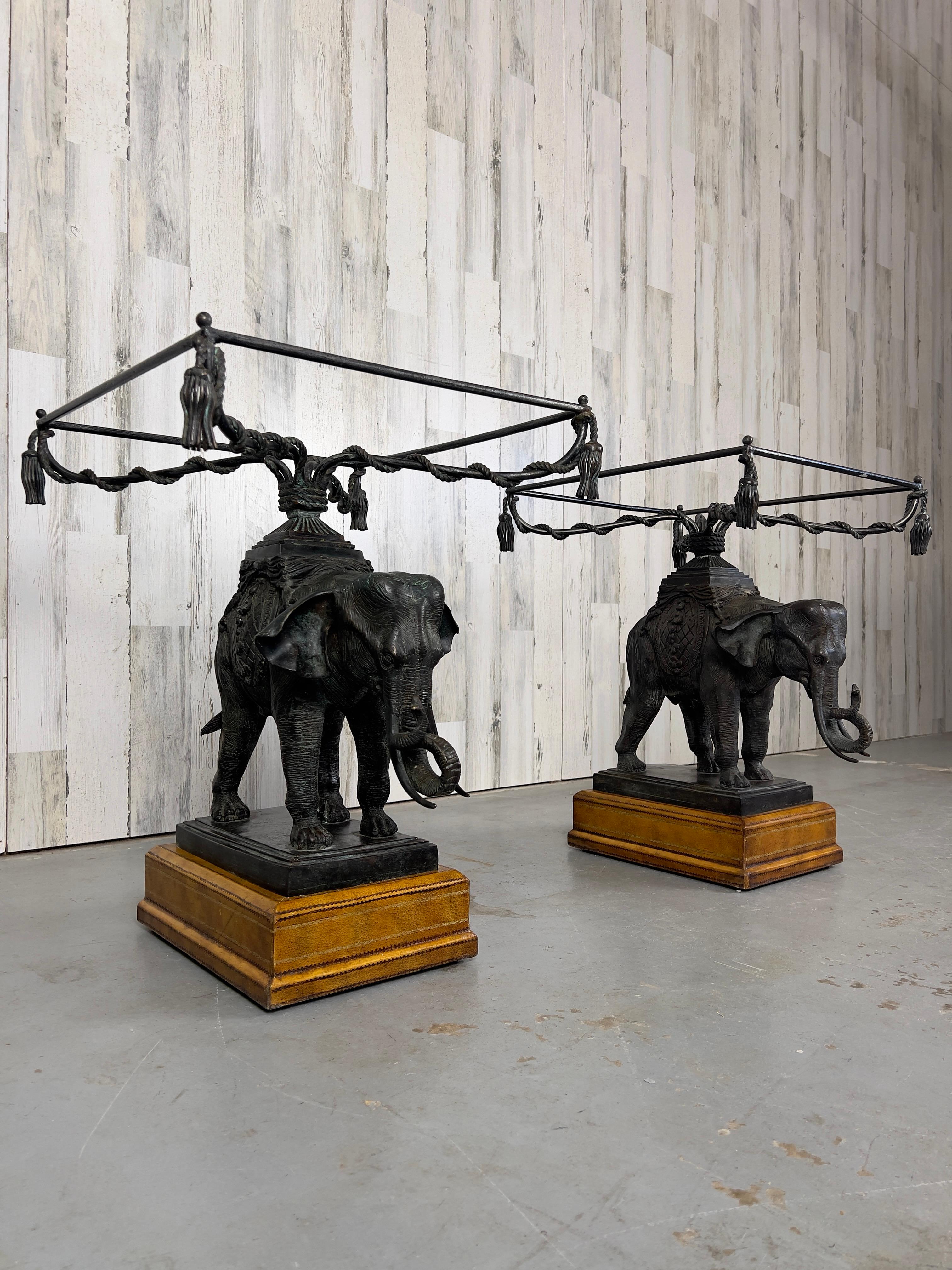 Bronze Elephant Mounted on Leather Base Side Table 6
