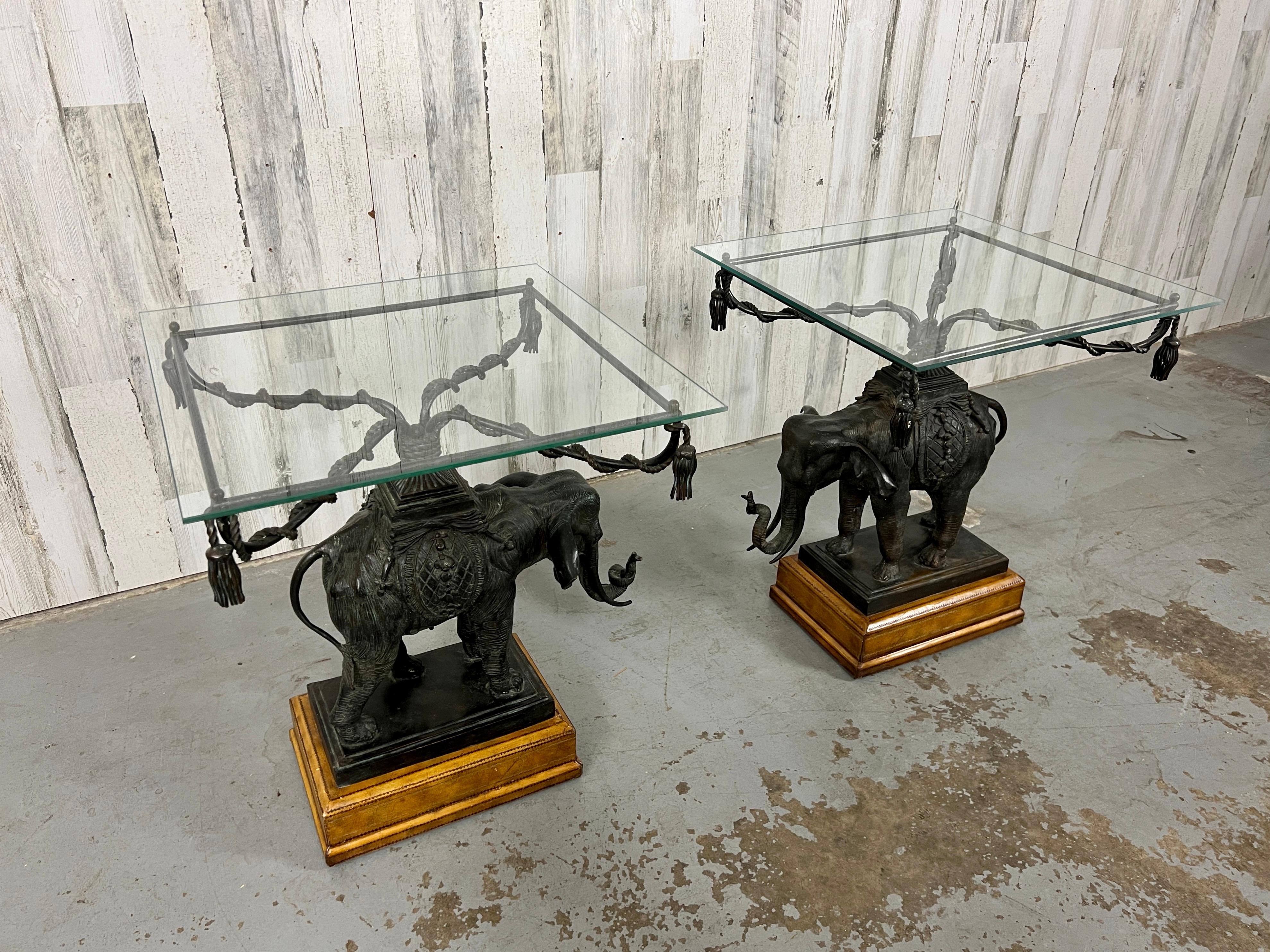 Bronze Elephant Mounted on Leather Base Side Table For Sale 9
