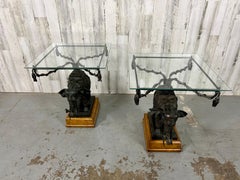 Bronze Elephant Mounted on Leather Base Side Table