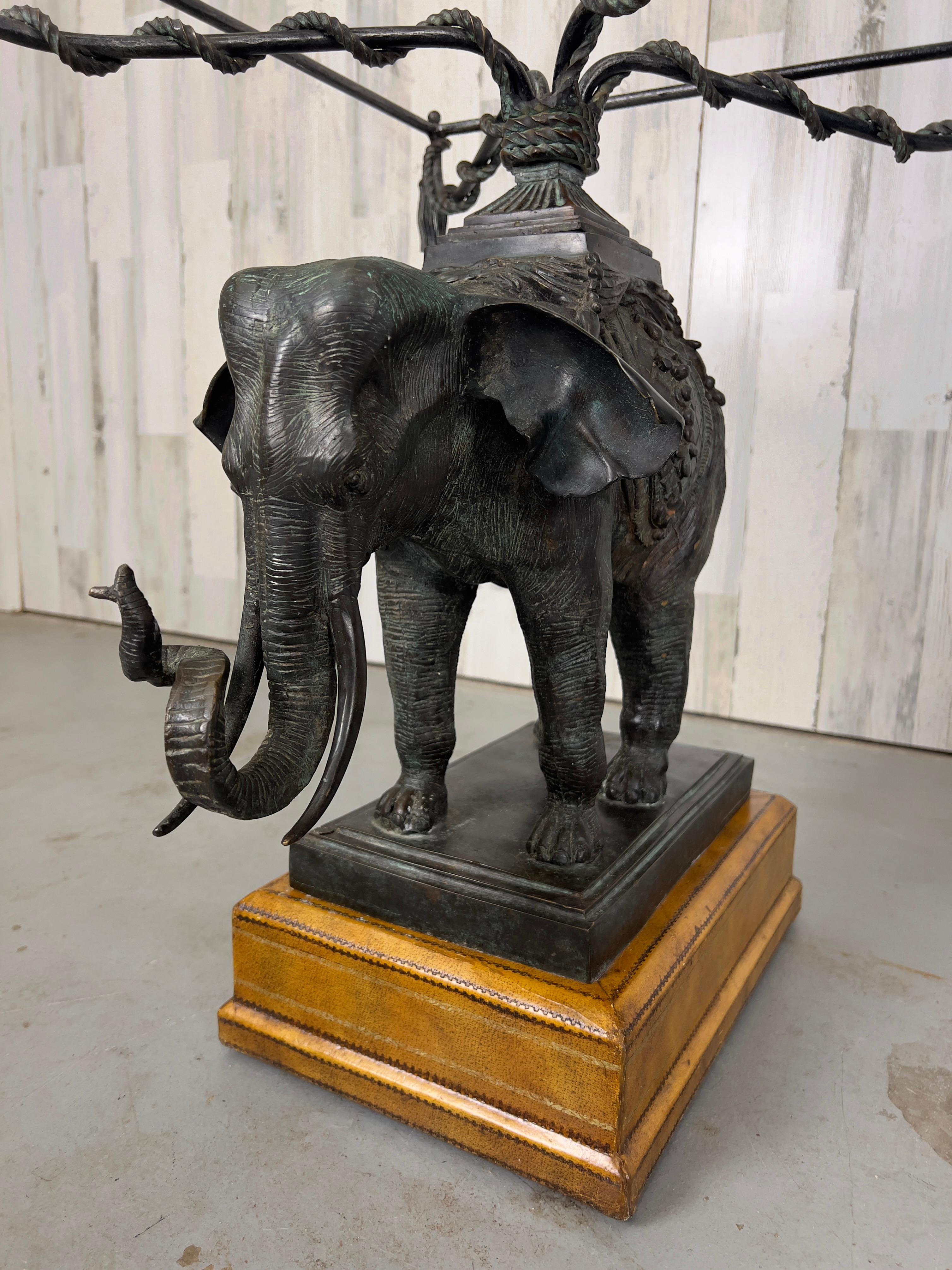 Mid-Century Modern Bronze Elephant Mounted on Leather Base Side Table