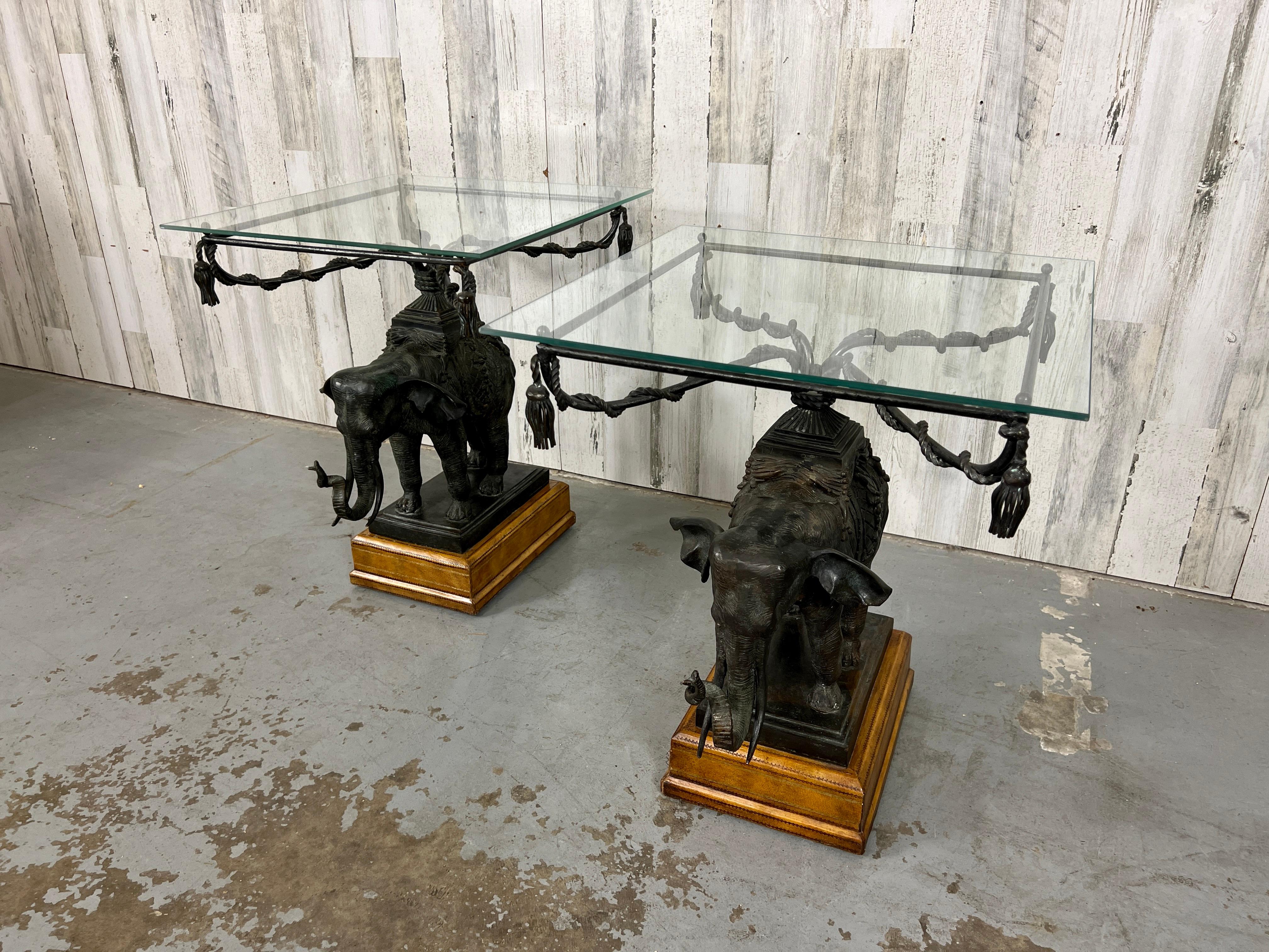 Philippine Bronze Elephant Mounted on Leather Base Side Table For Sale