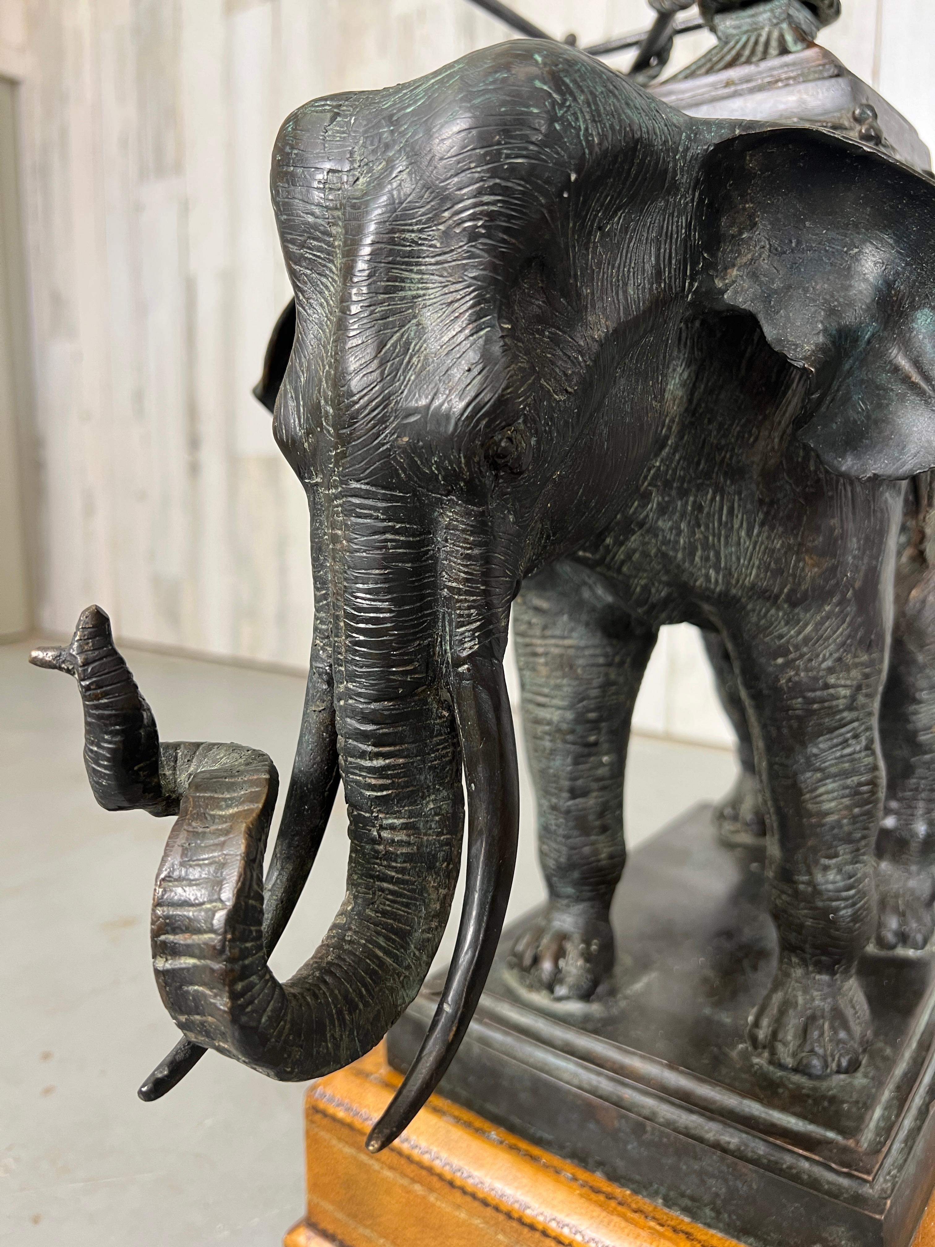 Philippine Bronze Elephant Mounted on Leather Base Side Table