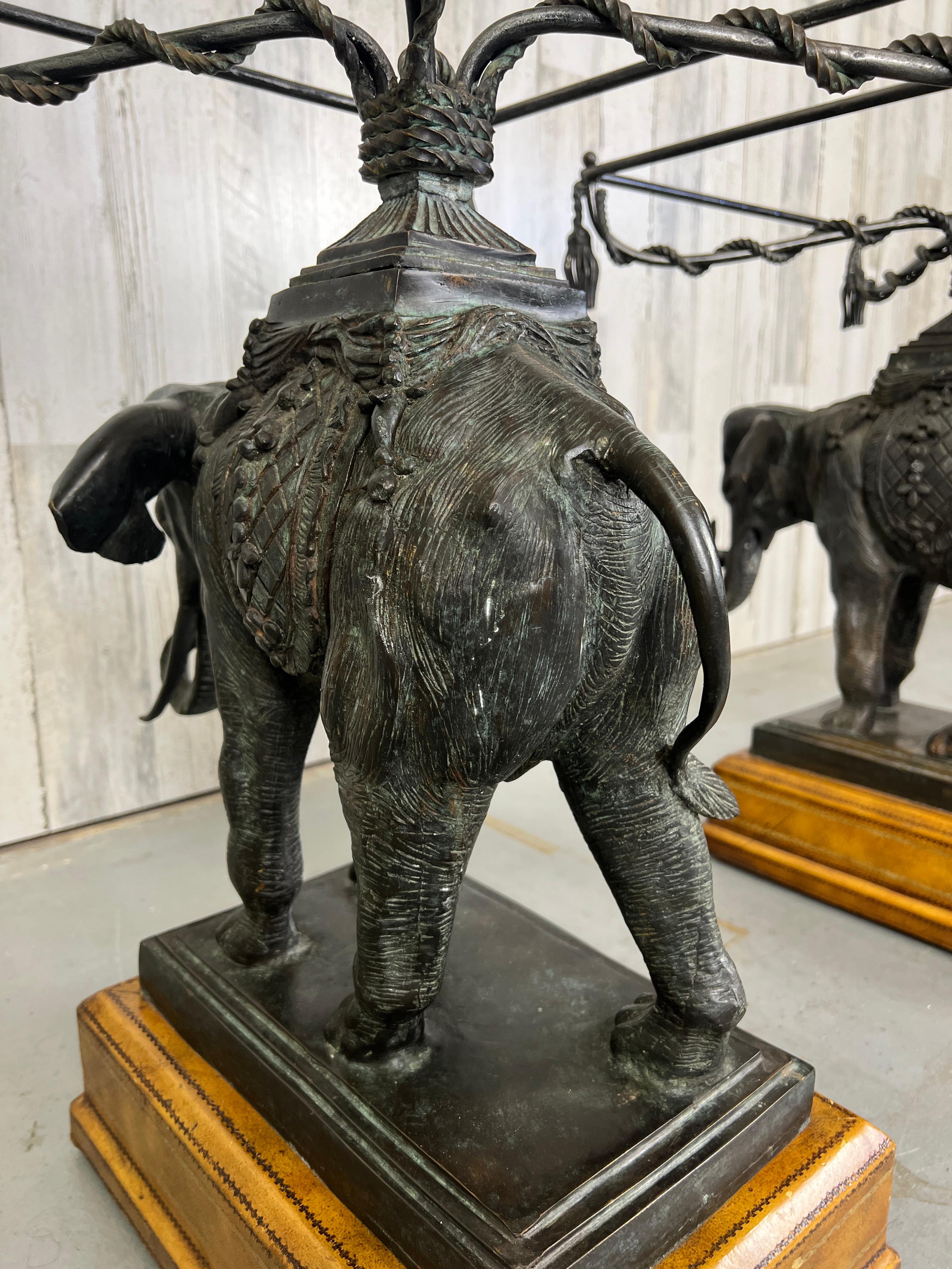 20th Century Bronze Elephant Mounted on Leather Base Side Table