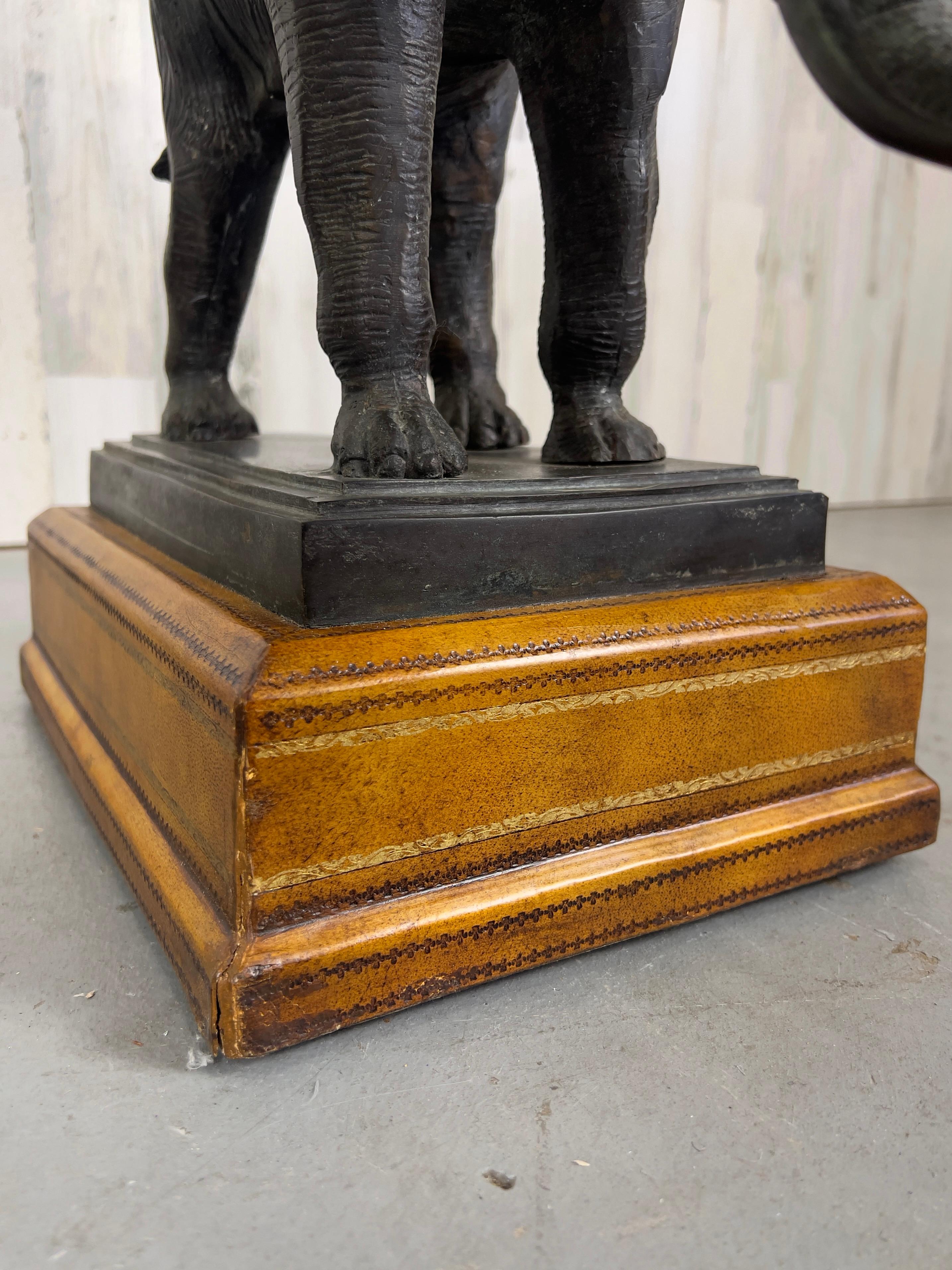 Bronze Elephant Mounted on Leather Base Side Table 2