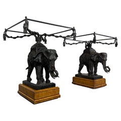 Bronze Elephant Mounted on Leather Base Side Table