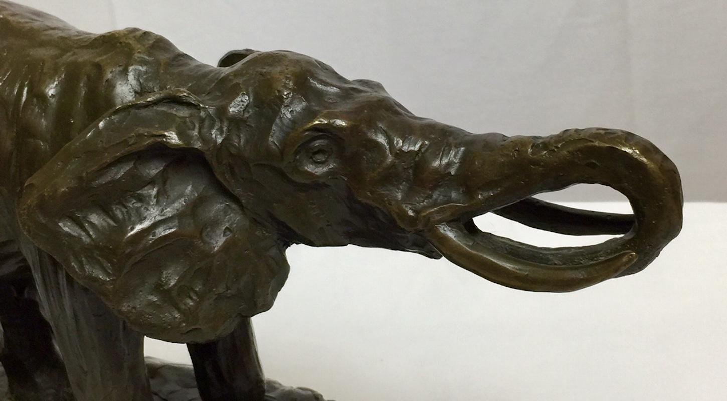 Bronze Elephant on Marble Base, Signed by Milo In Excellent Condition For Sale In Montreal, Quebec