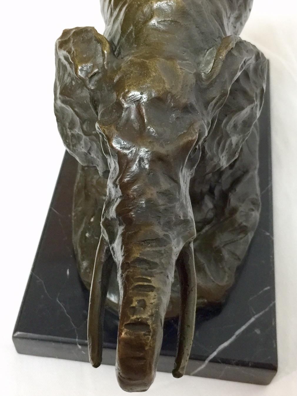 Bronze Elephant on Marble Base, Signed by Milo For Sale 1