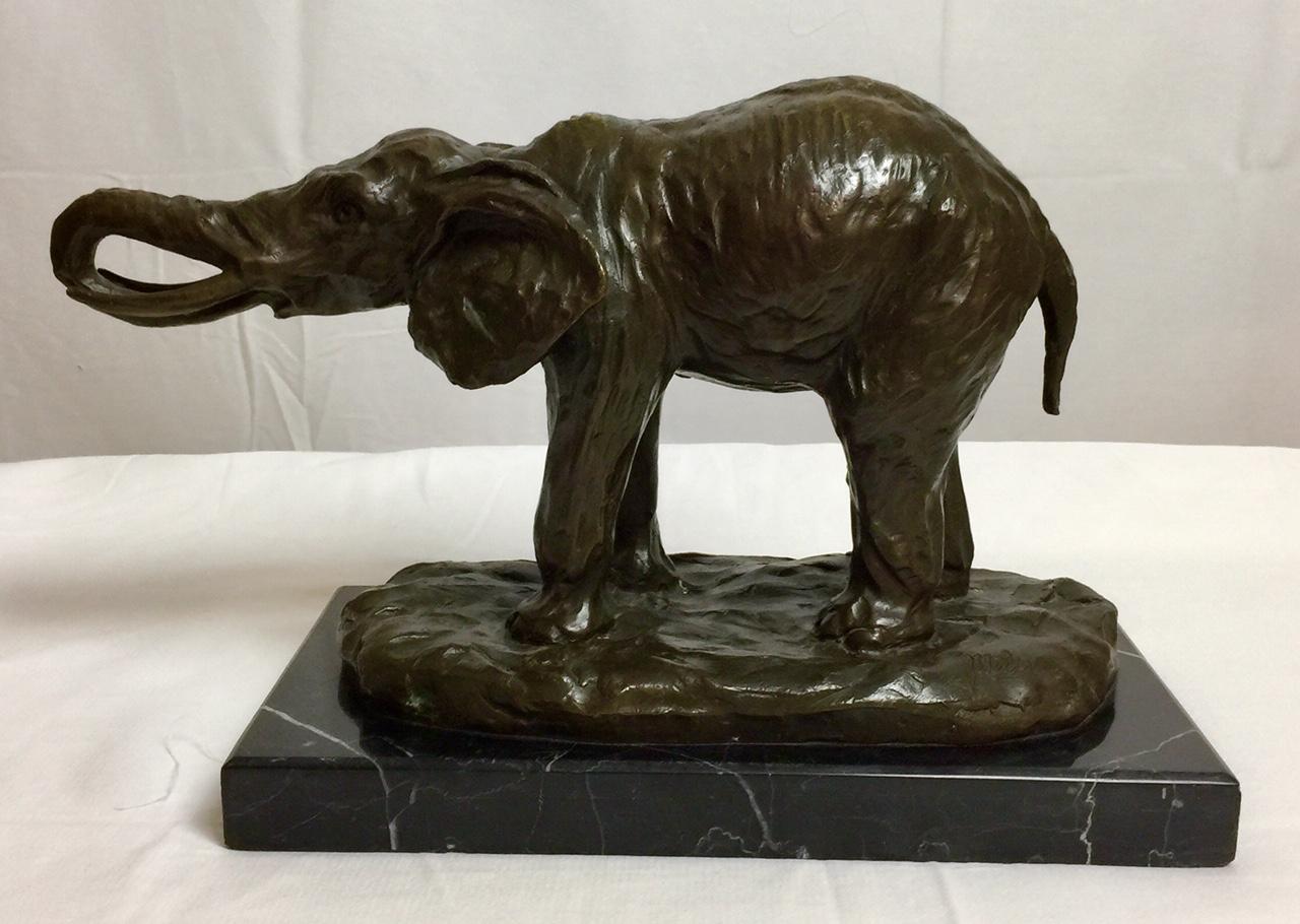 Bronze Elephant on Marble Base, Signed by Milo For Sale 2