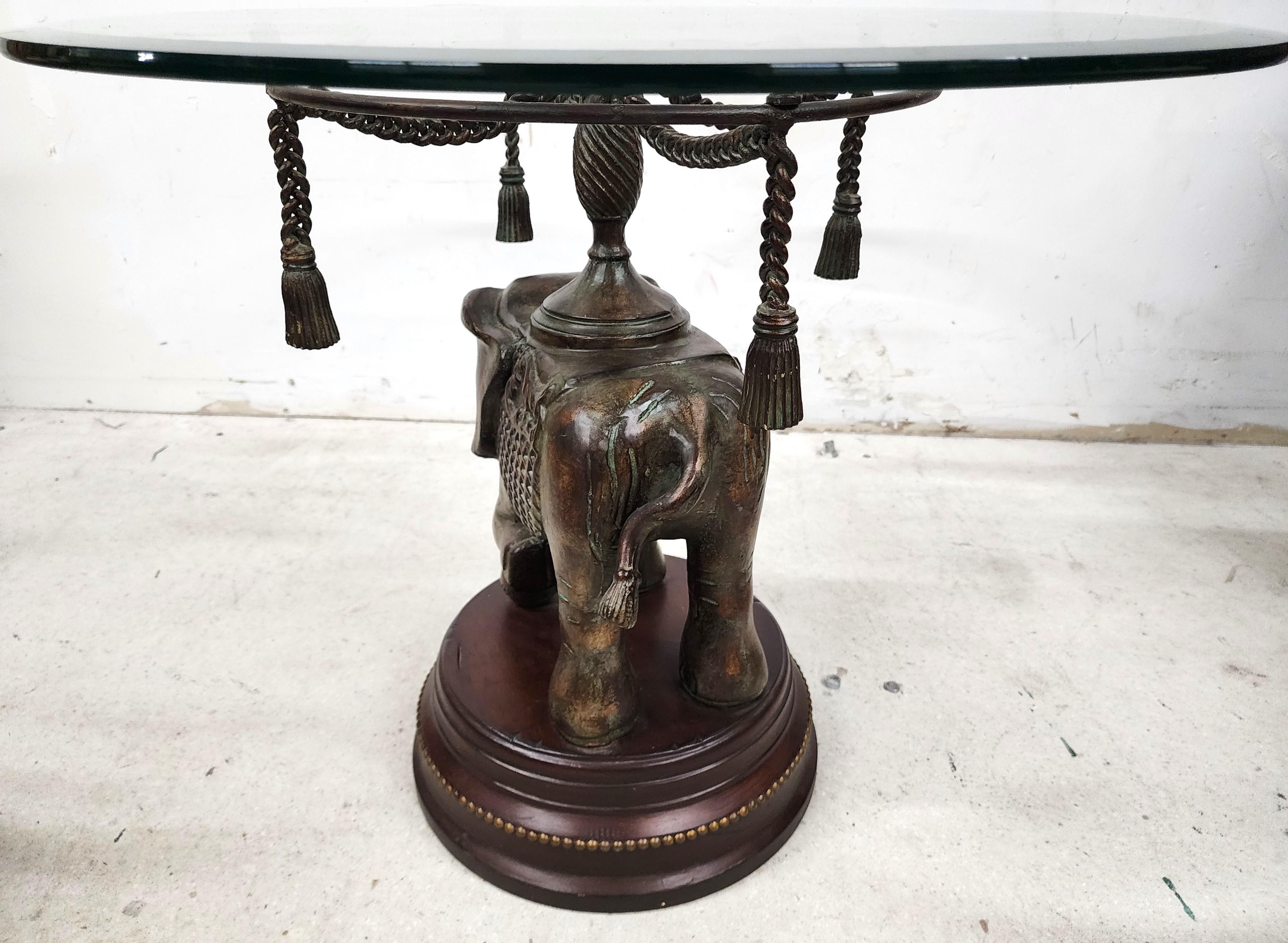 British Colonial Bronze Elephant Pedestal Side Table For Sale