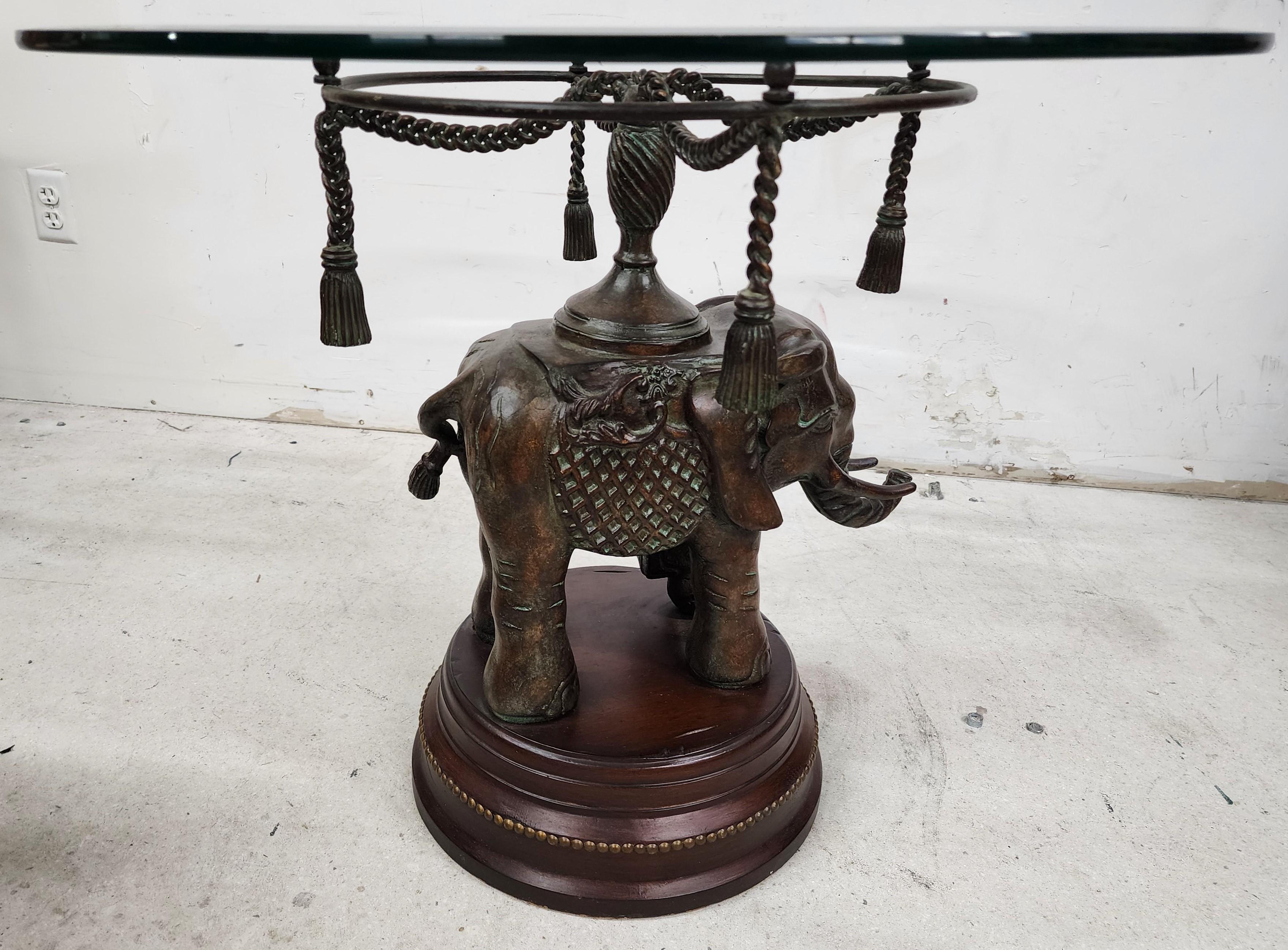 Late 20th Century Bronze Elephant Pedestal Side Table For Sale