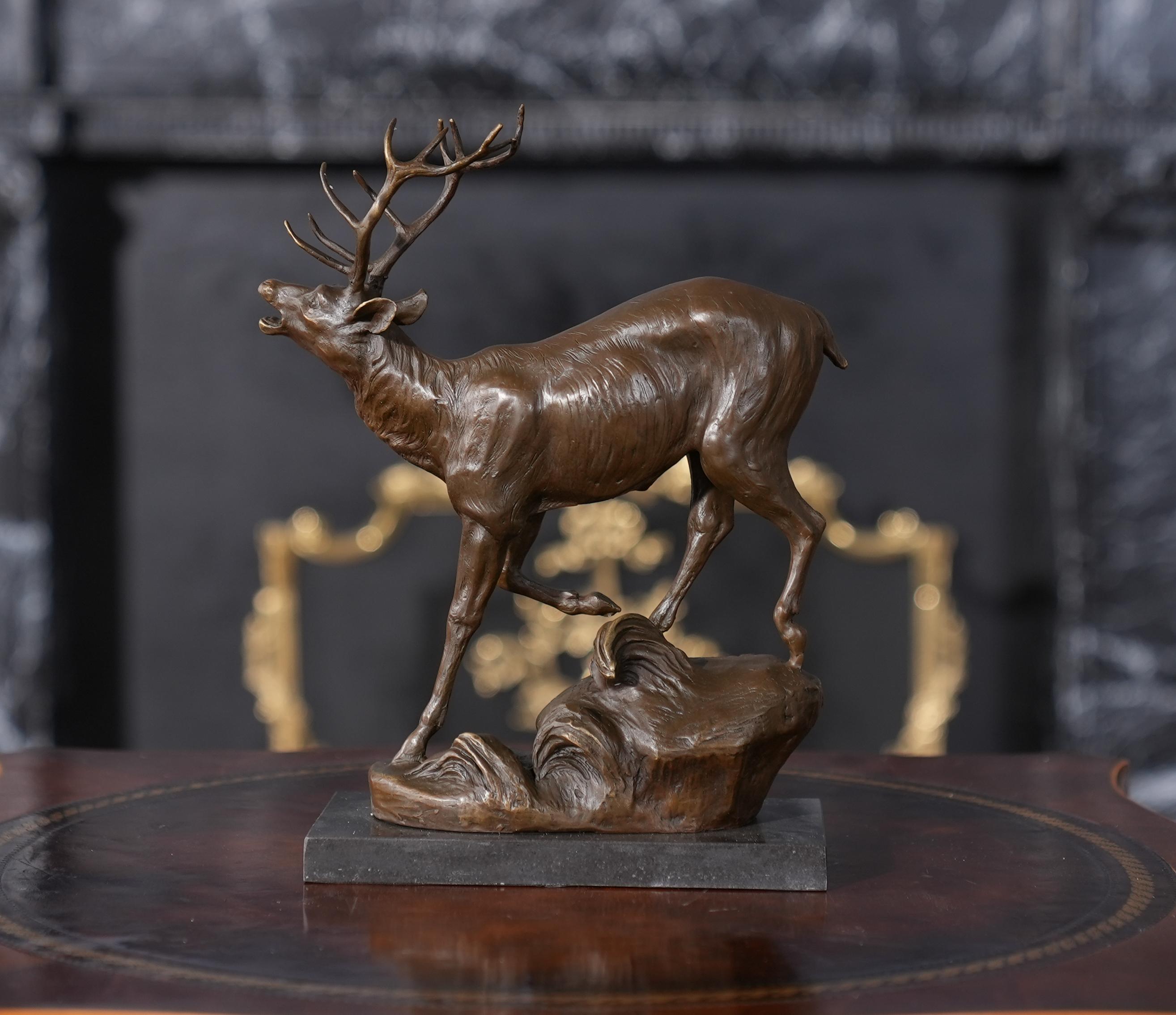 Bronze Elk on Marble Base For Sale 4