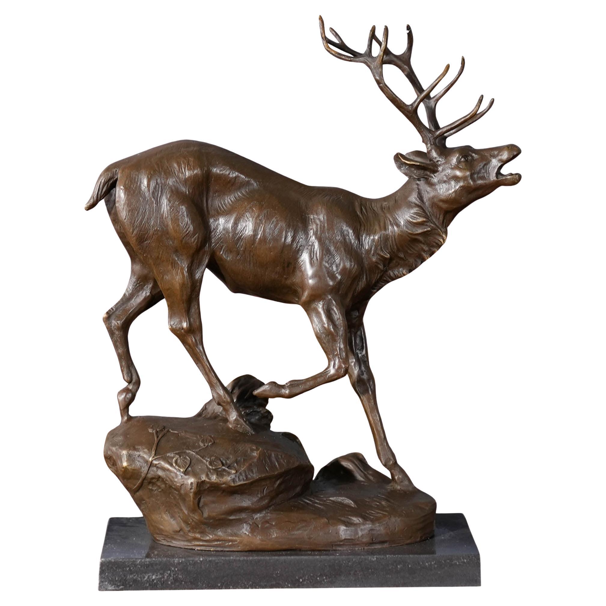Elk en bronze sur socle en marbre