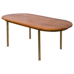 Table de salle à manger en bronze et orme att. J. Quinet pour Maison Malabert, France, années 1970
