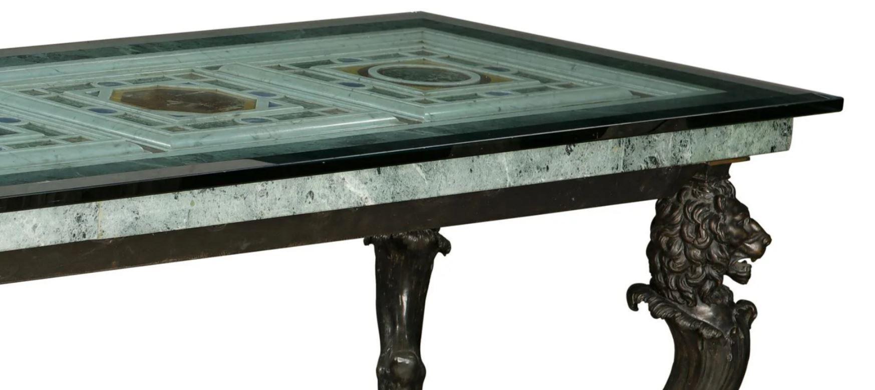 Italian Bronze Elongated Table with Specimen Marble Top