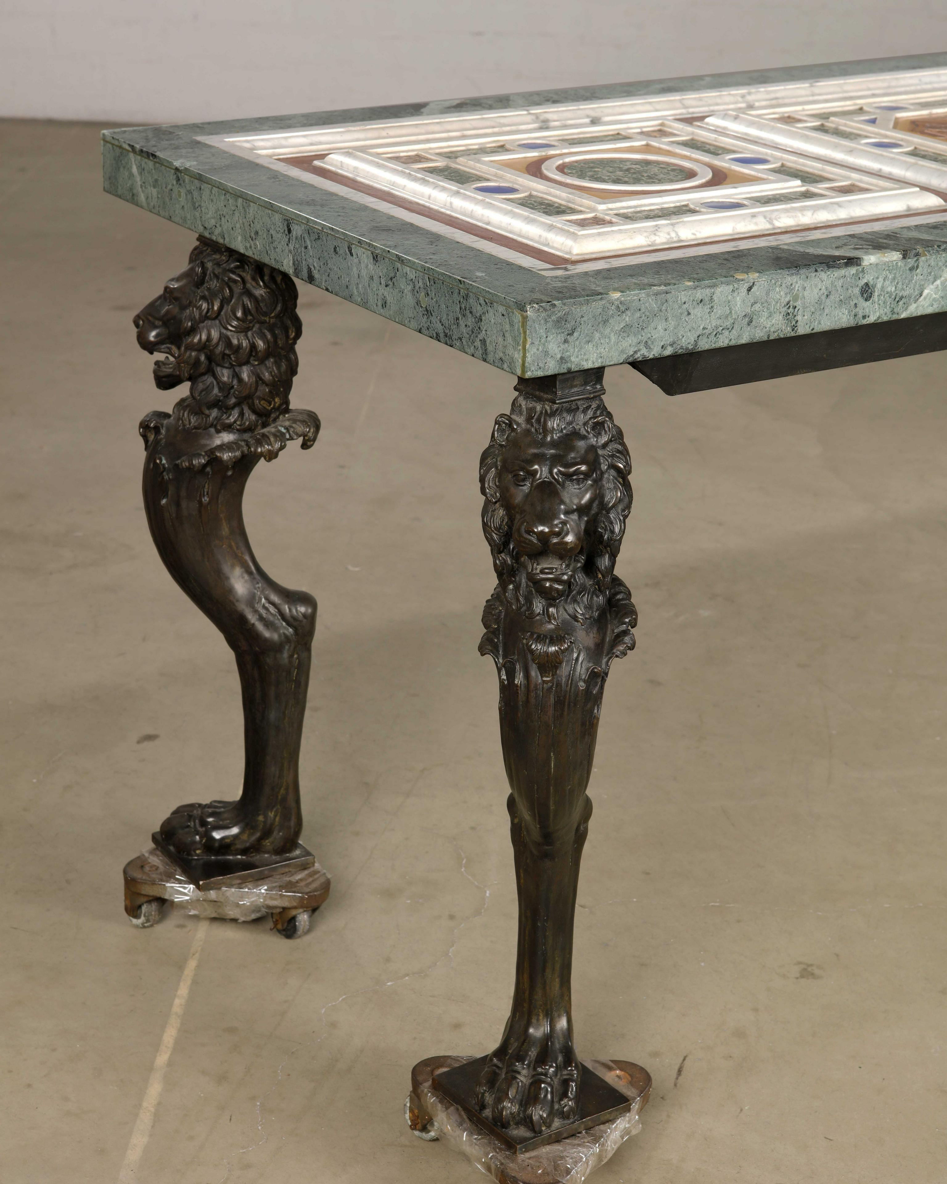 Inlay Bronze Elongated Table with Specimen Marble Top