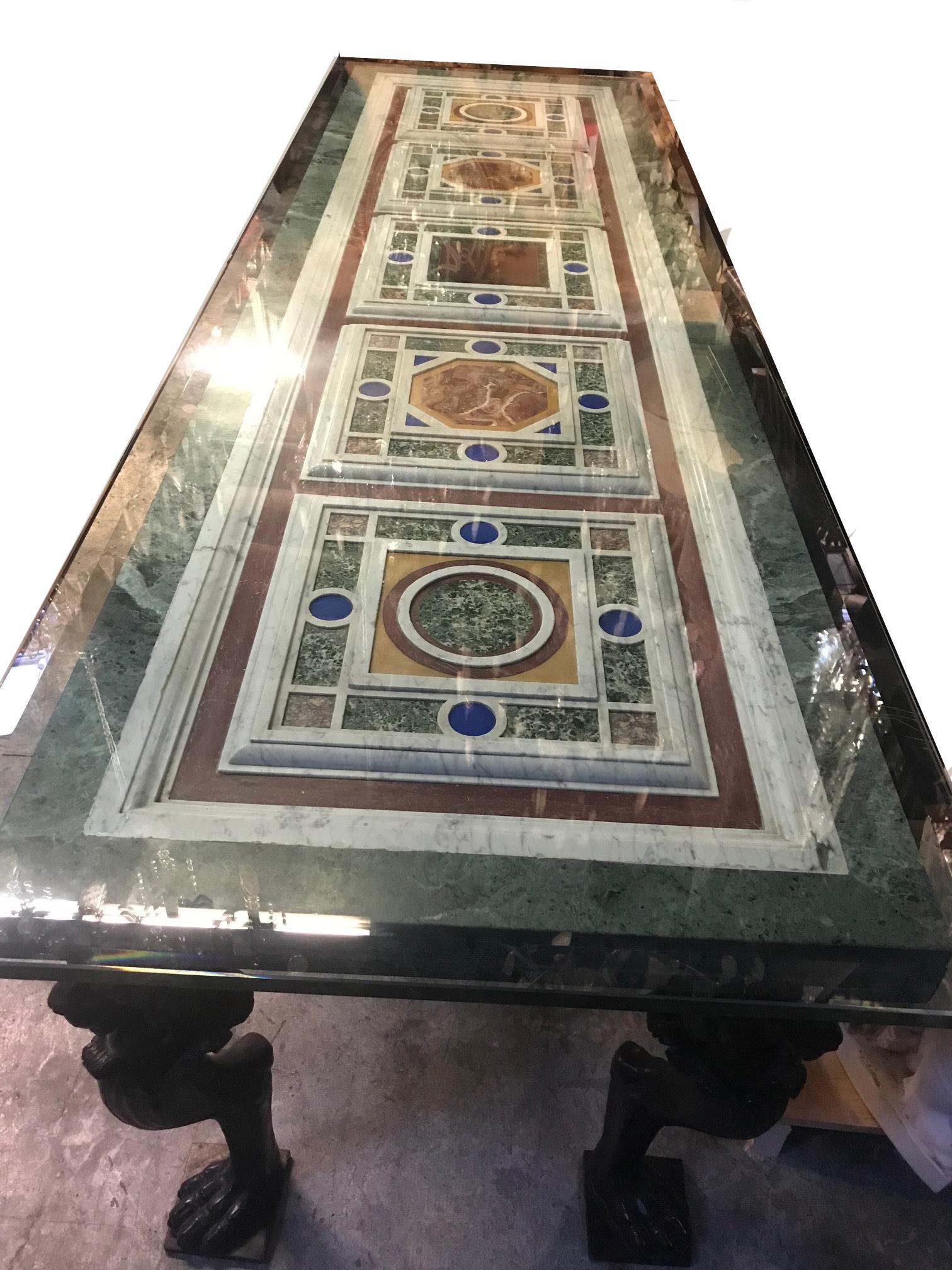 Bronze Elongated Table with Specimen Marble Top 2