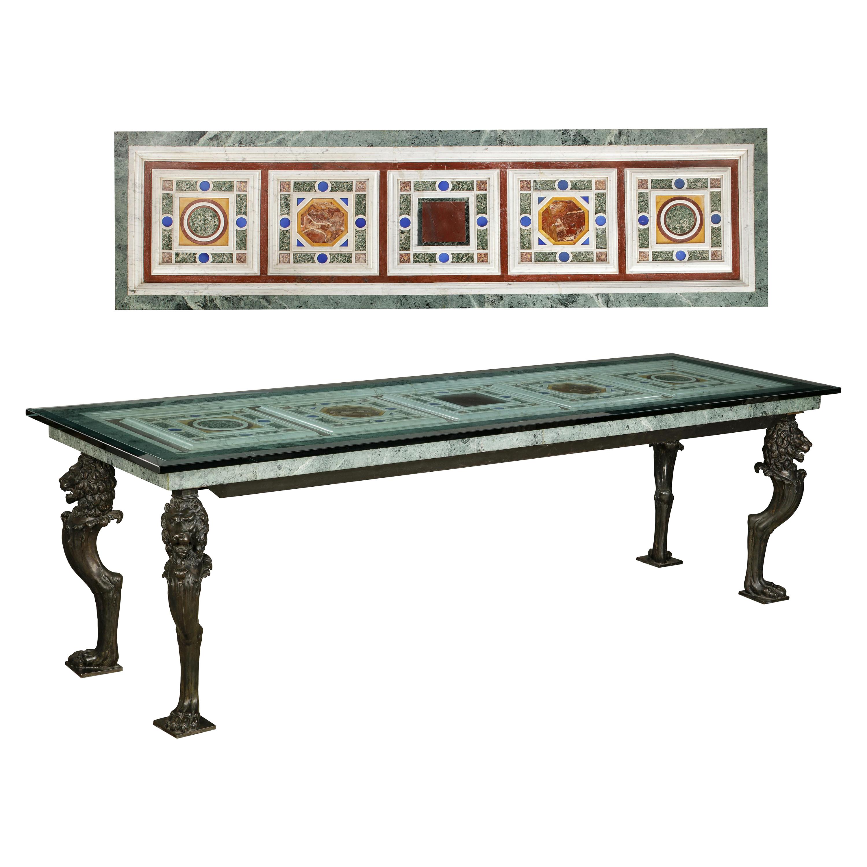 Bronze Elongated Table with Specimen Marble Top
