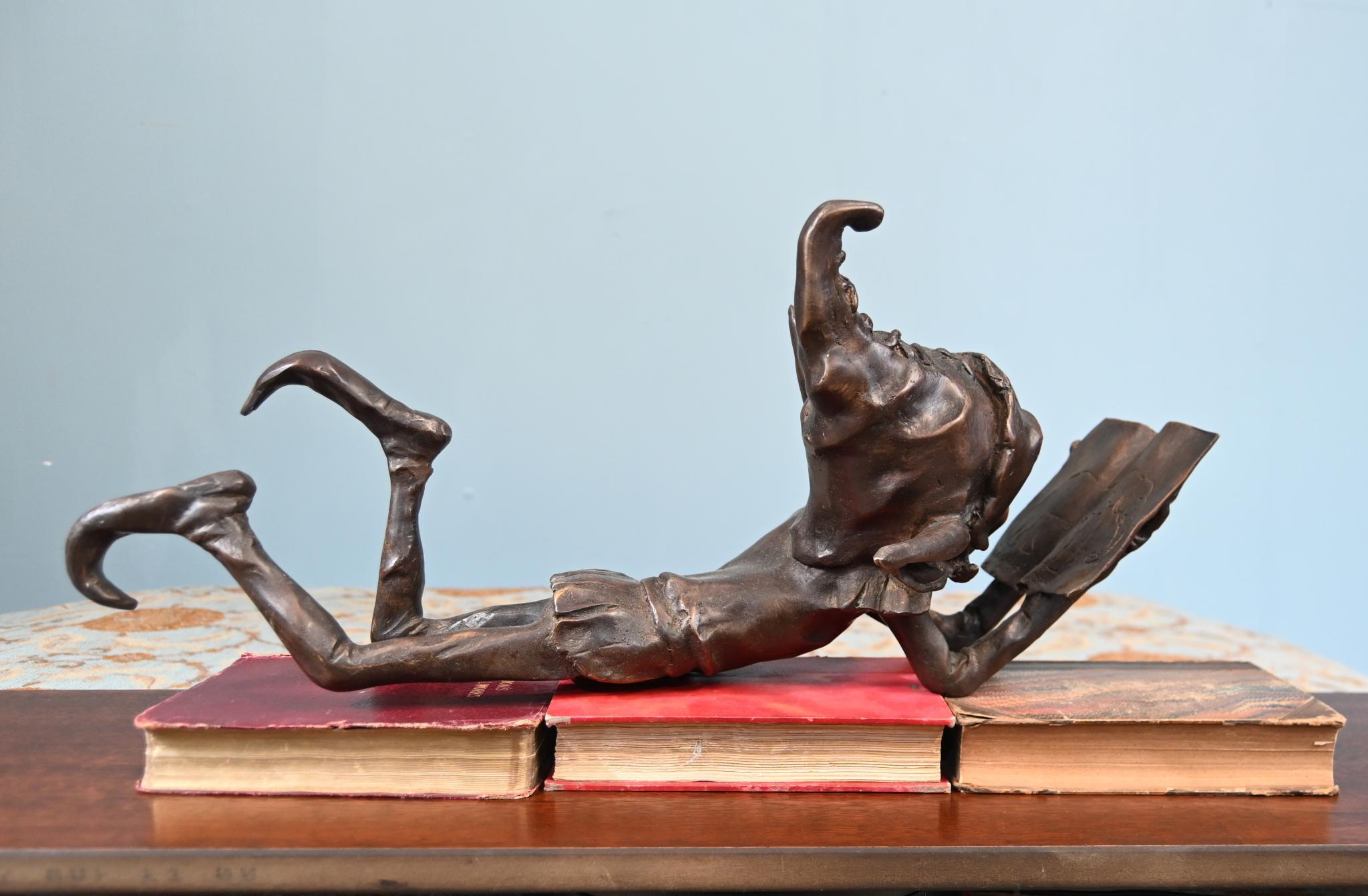 Late 20th Century Bronze Elph Statue Reading Pixie Casting Celtic Fairy For Sale