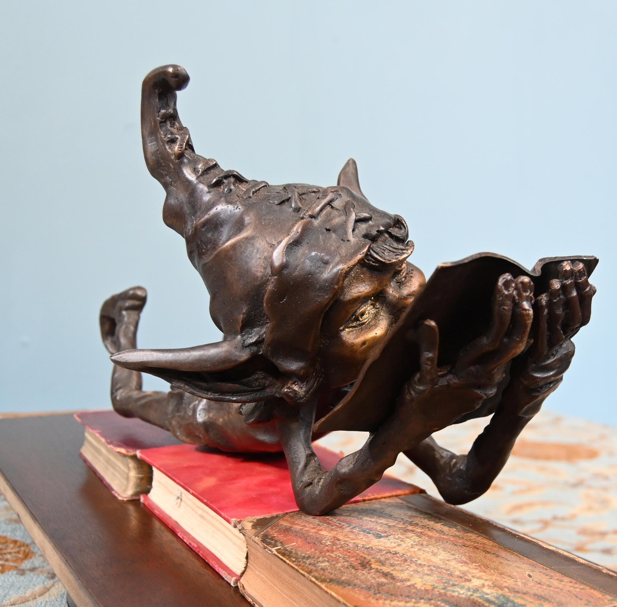 Bronze Elph Statue Reading Pixie Casting Celtic Fairy For Sale 1