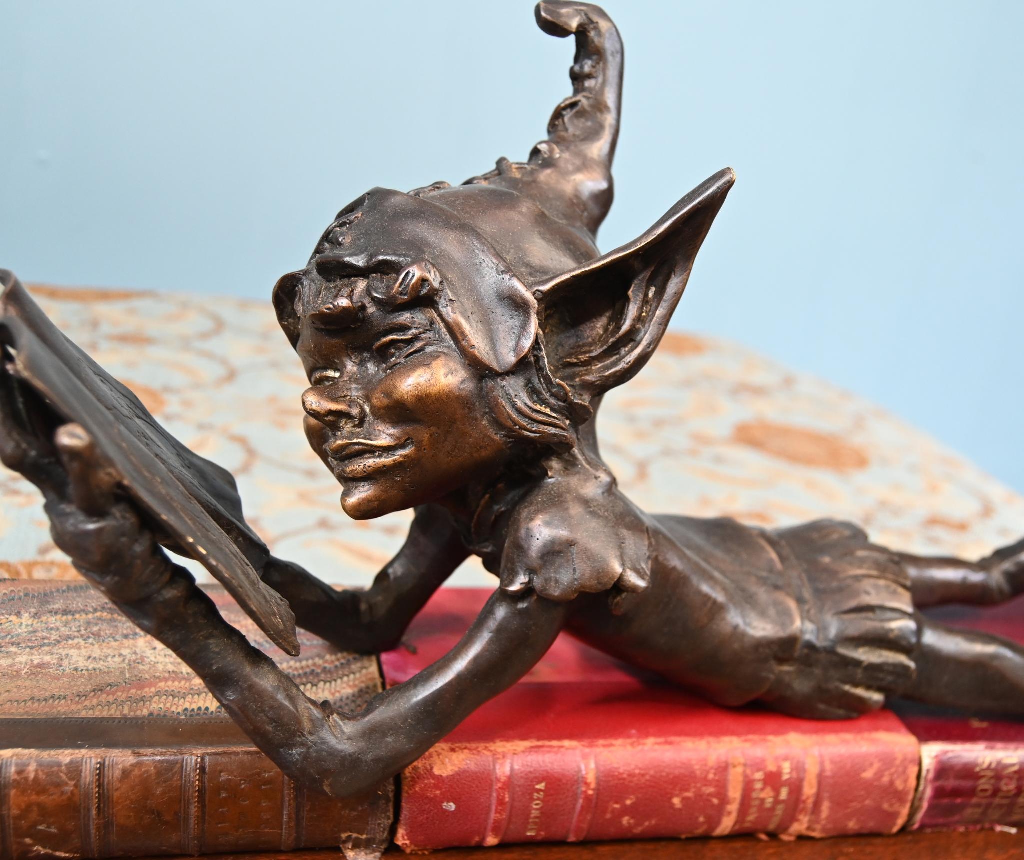 Bronze Elph Statue Reading Pixie Casting Celtic Fairy For Sale 2