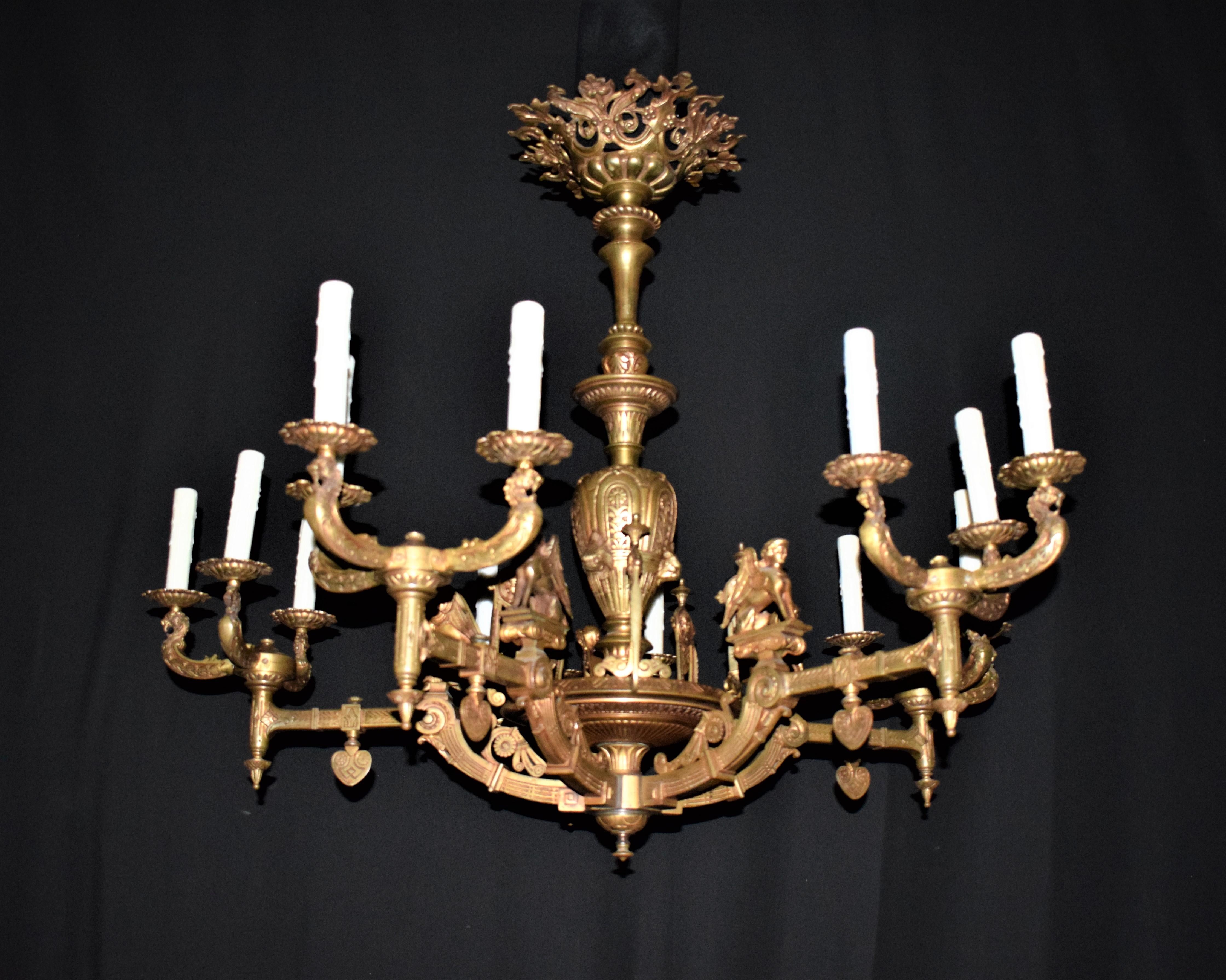 Bronze Empire Chandelier In Good Condition For Sale In Atlanta, GA