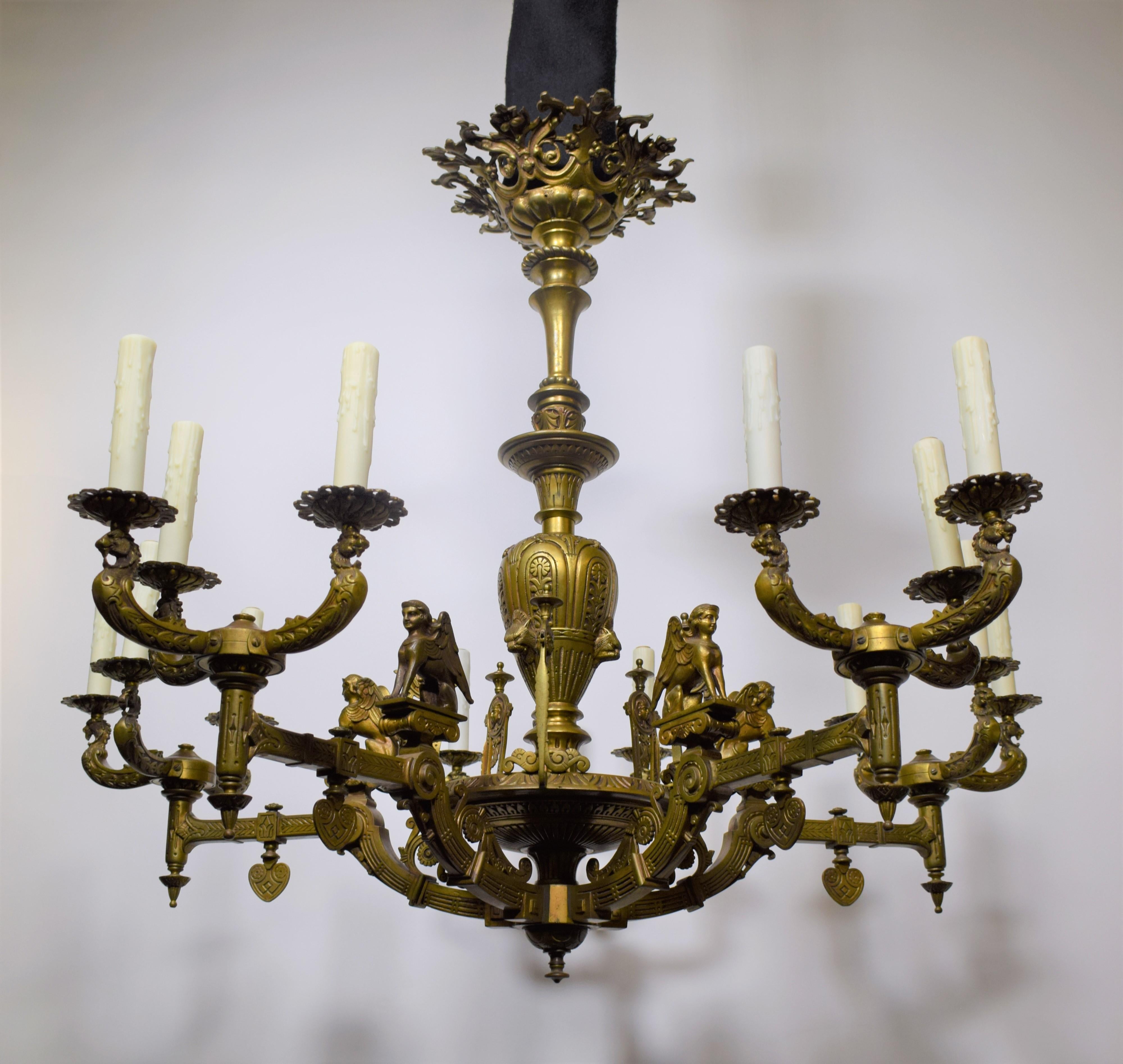 Late 19th Century Bronze Empire Chandelier For Sale