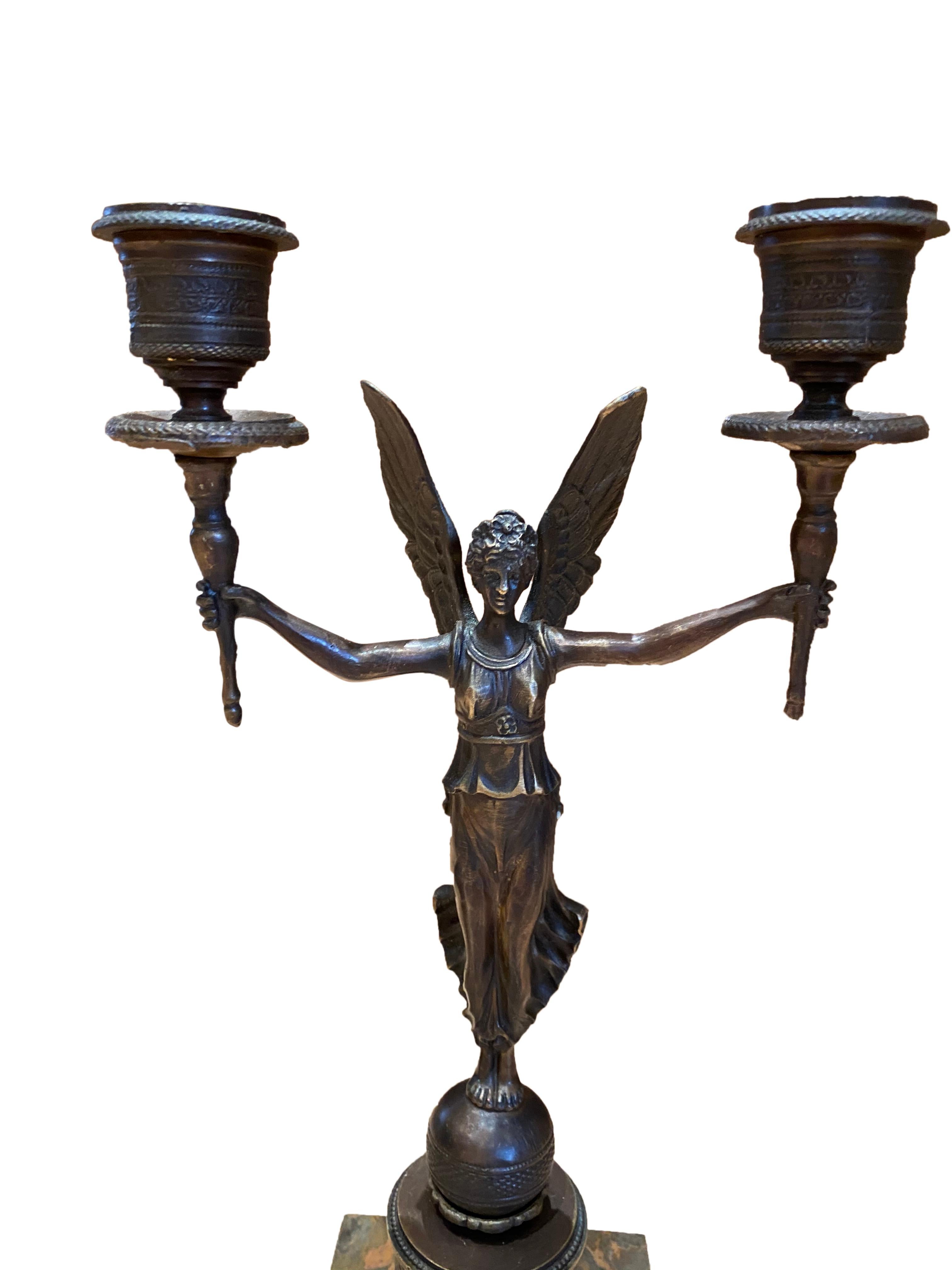 Bronze Empire Maiden Candelabras Candlesticks Marble, 20th Century For Sale 6