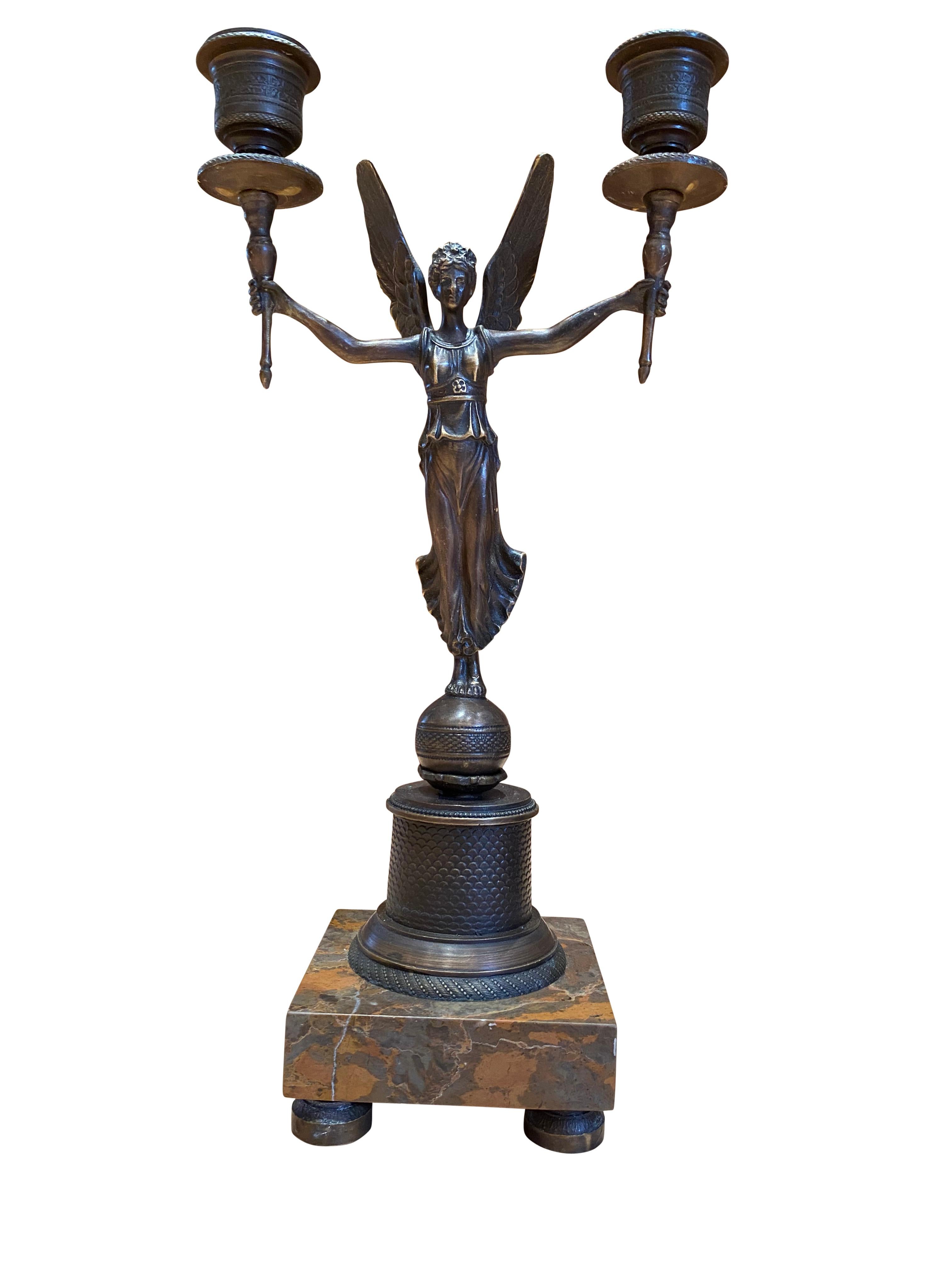 Bronze Empire Maiden Candelabras Candlesticks Marble, 20th Century For Sale 1